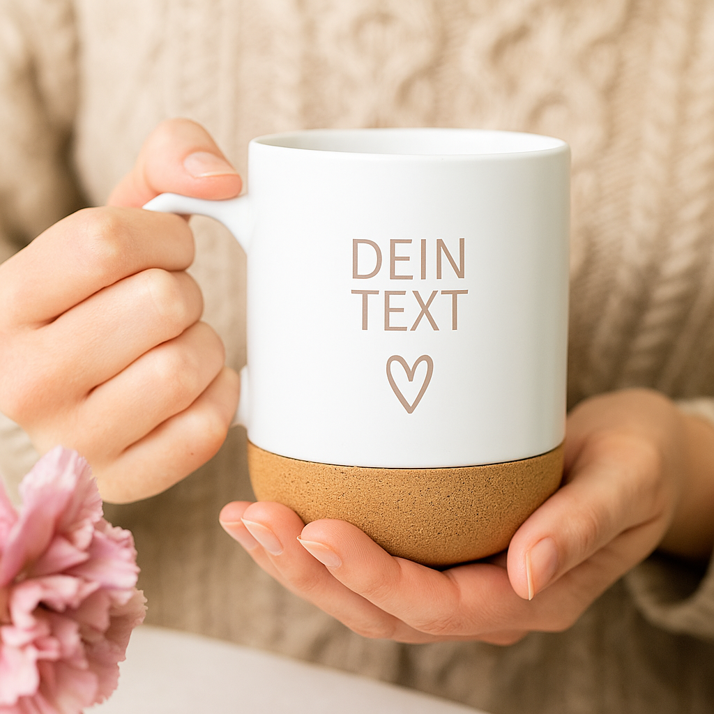 Becher Kork | Dein Text Herz