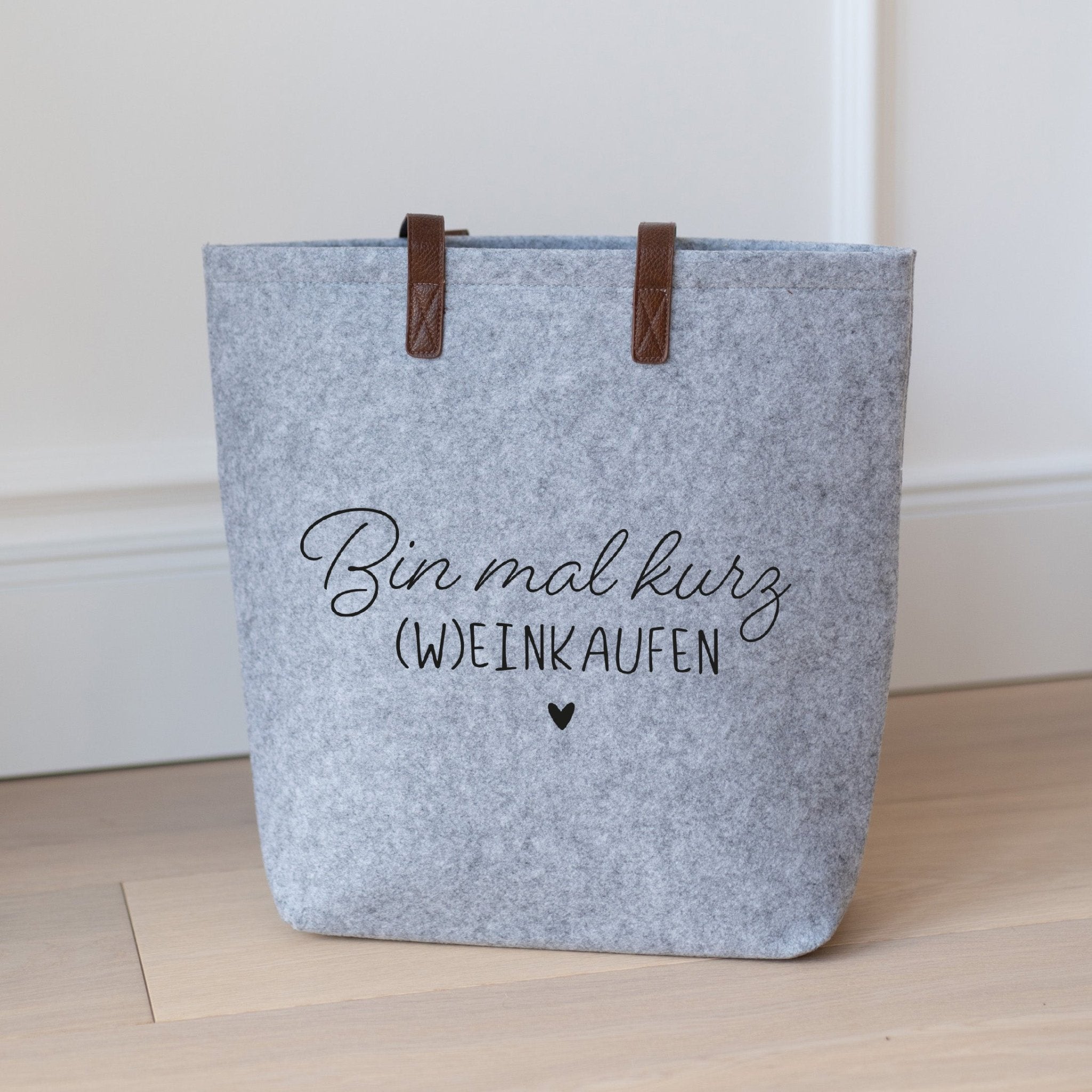 Filztasche GRAU Weinkaufen Filztasche mit Spruch, Einkaufstasche