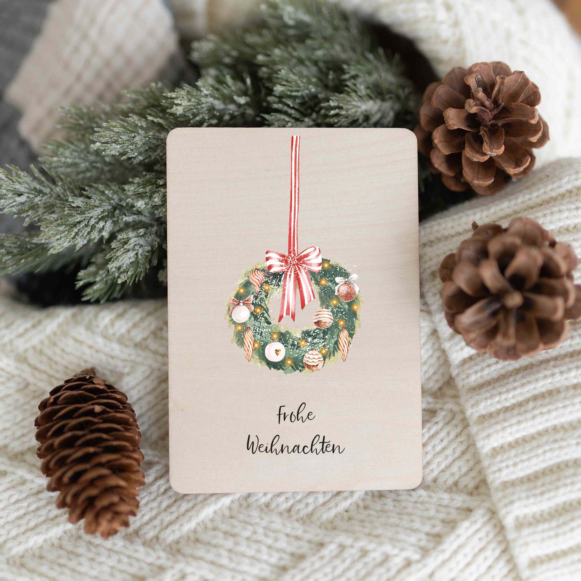 Holzkarte | Frohe Weihnachten Kranz