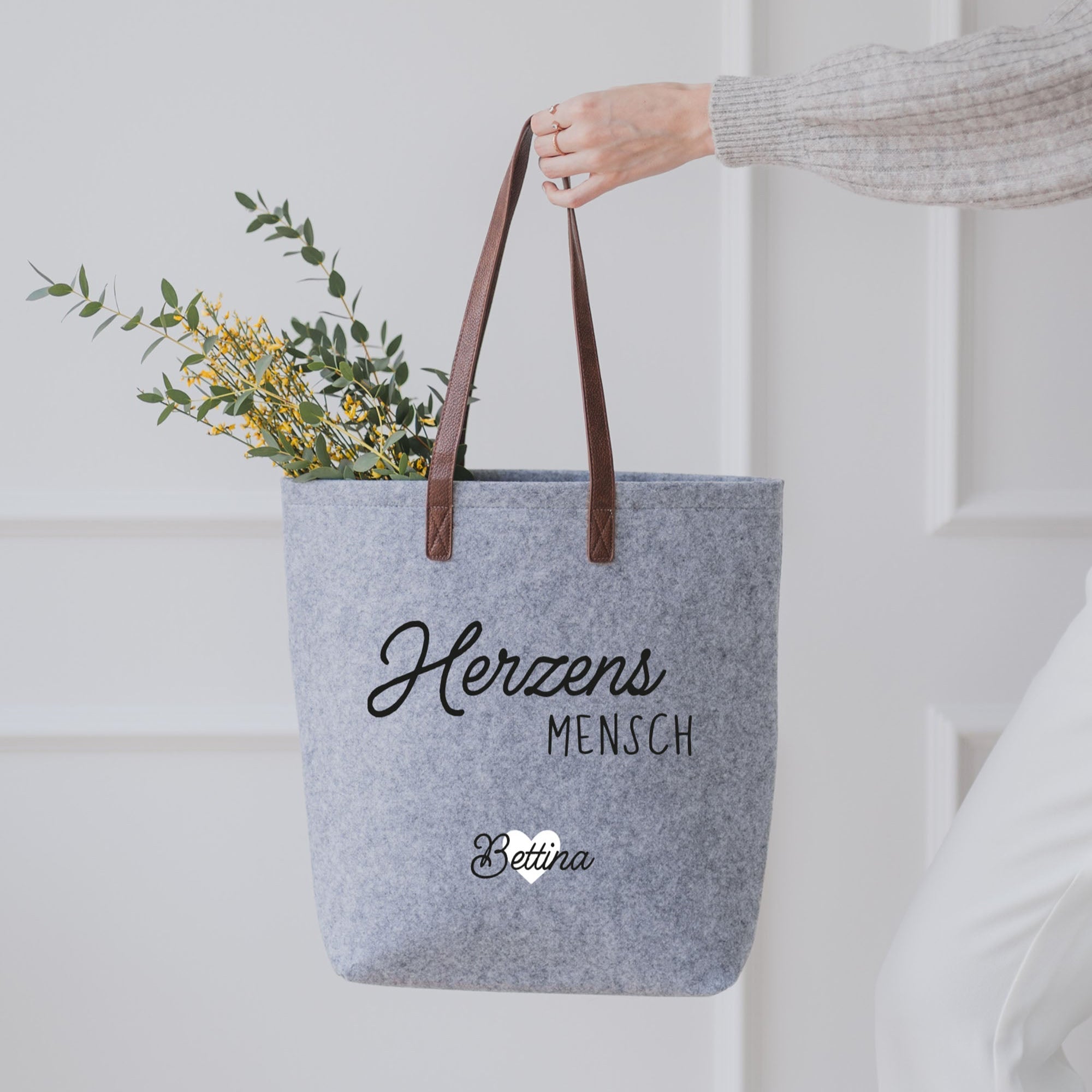 Personalisierte Filztasche GRAU | Herzensmensch Name