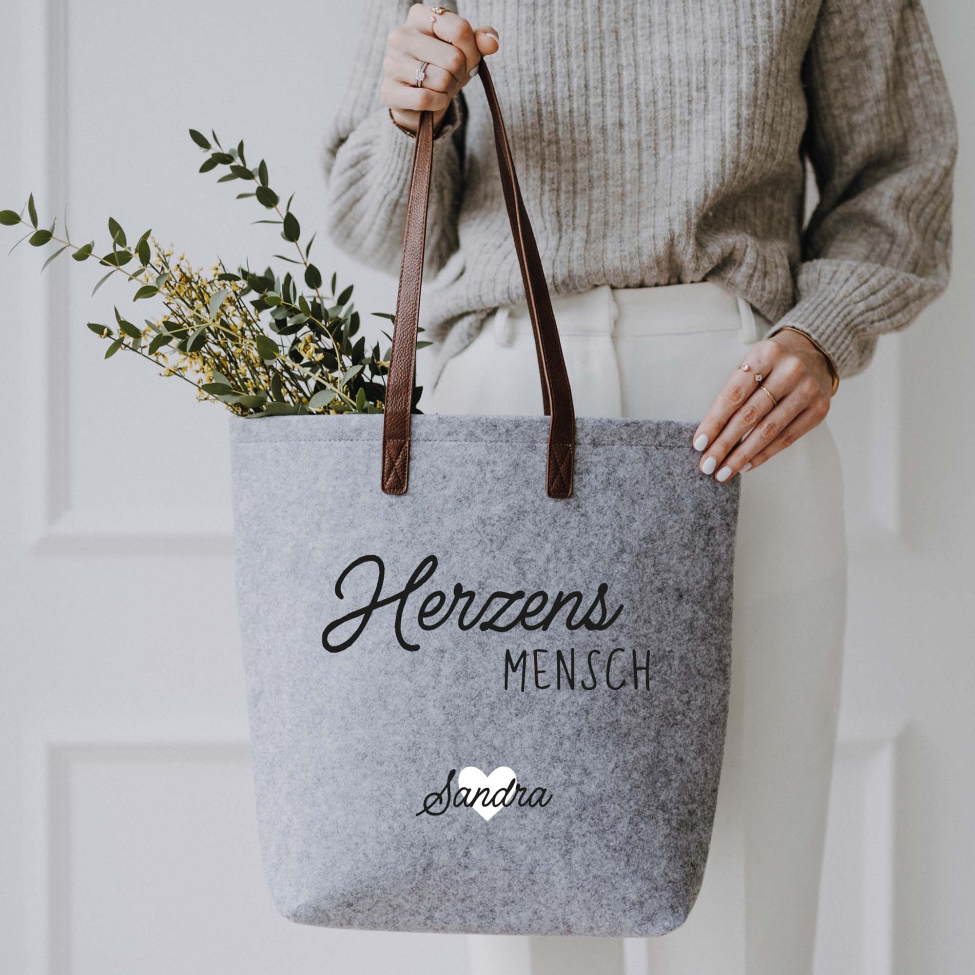 Personalisierte Filztasche GRAU | Herzensmensch Name