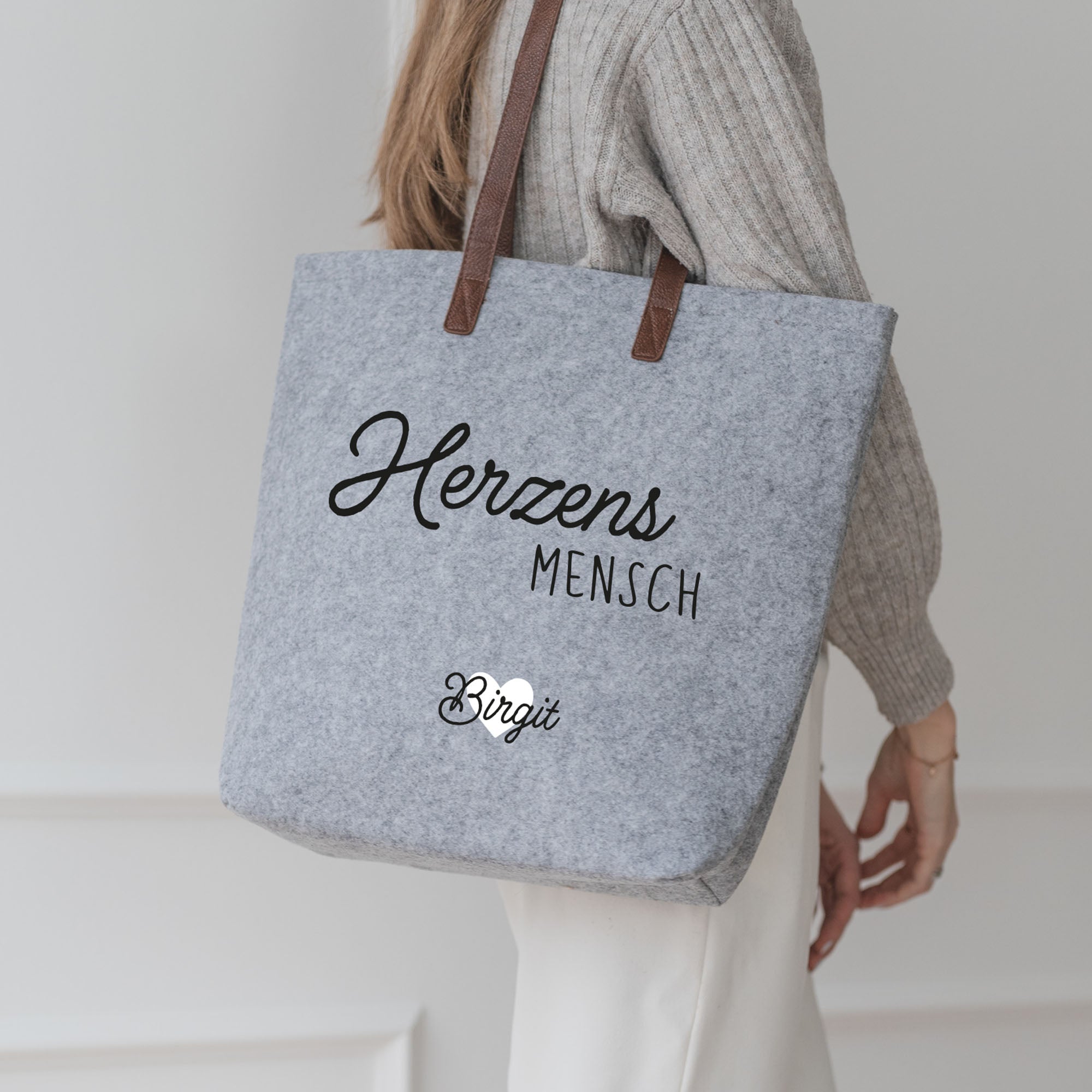 Personalisierte Filztasche GRAU | Herzensmensch Name