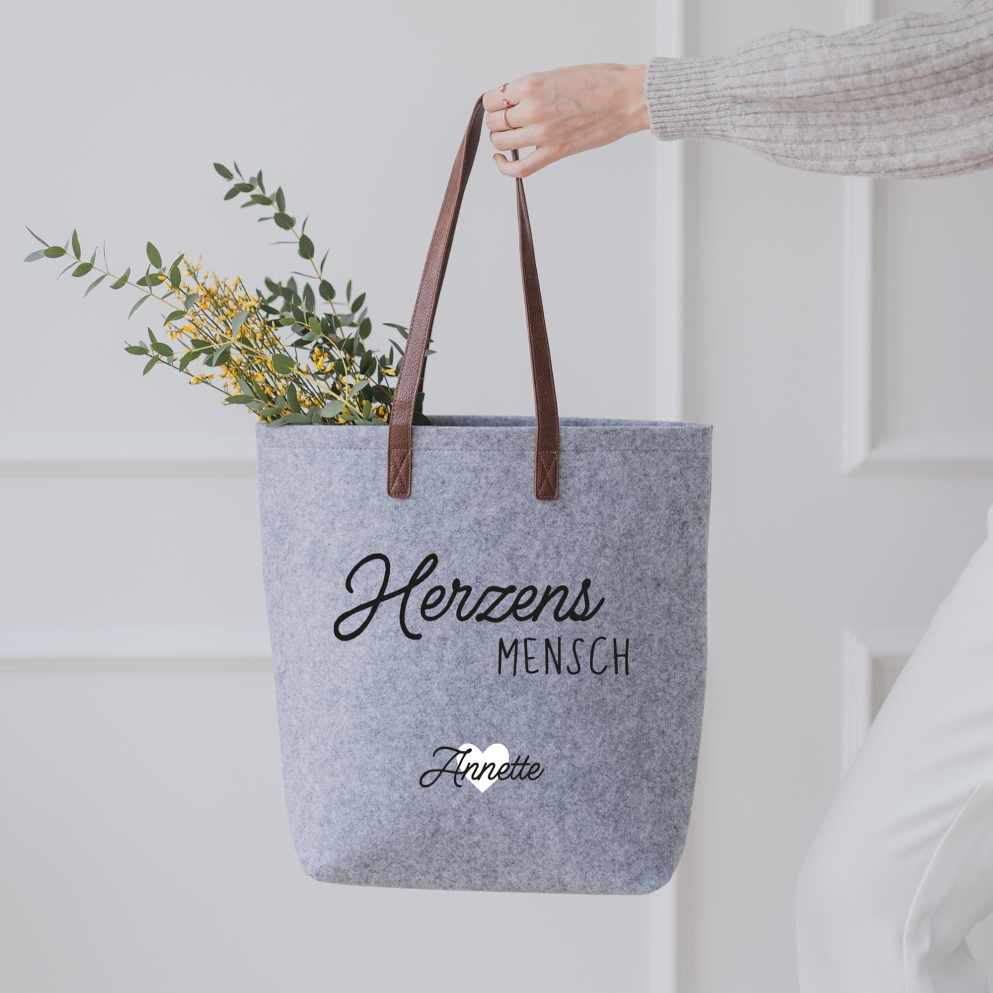 Personalisierte Filztasche GRAU | Herzensmensch Name