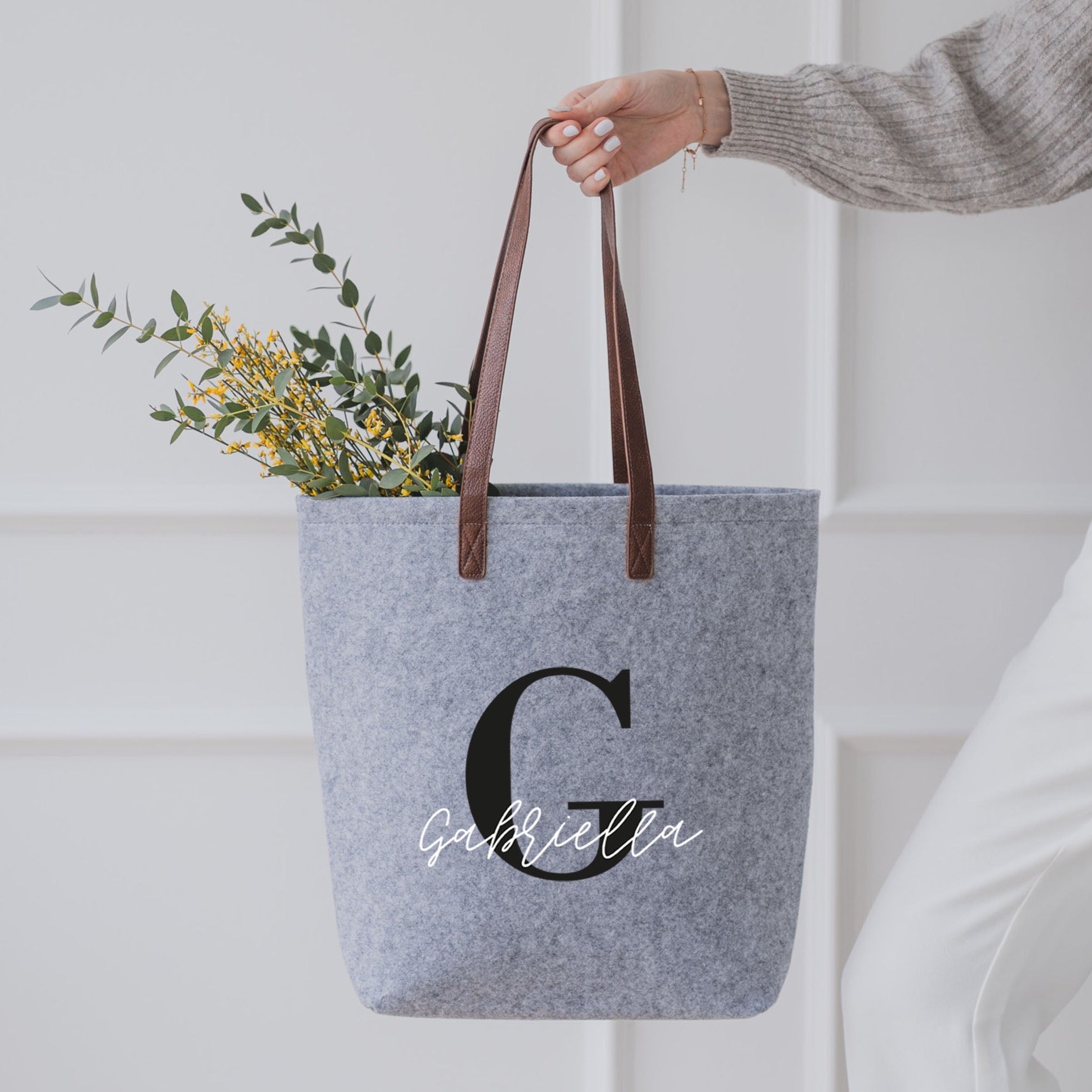 Personalisierte Filztasche GRAU | Initiale Name