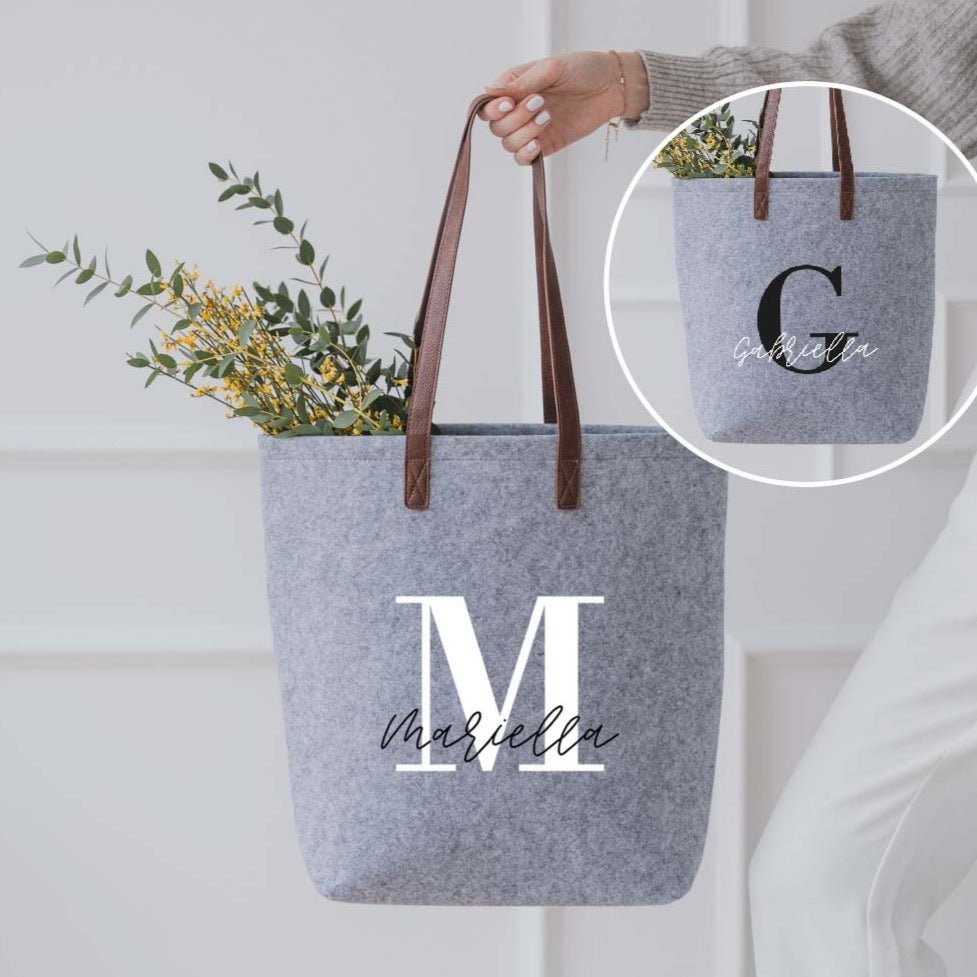 Personalisierte Filztasche GRAU | Initiale Name