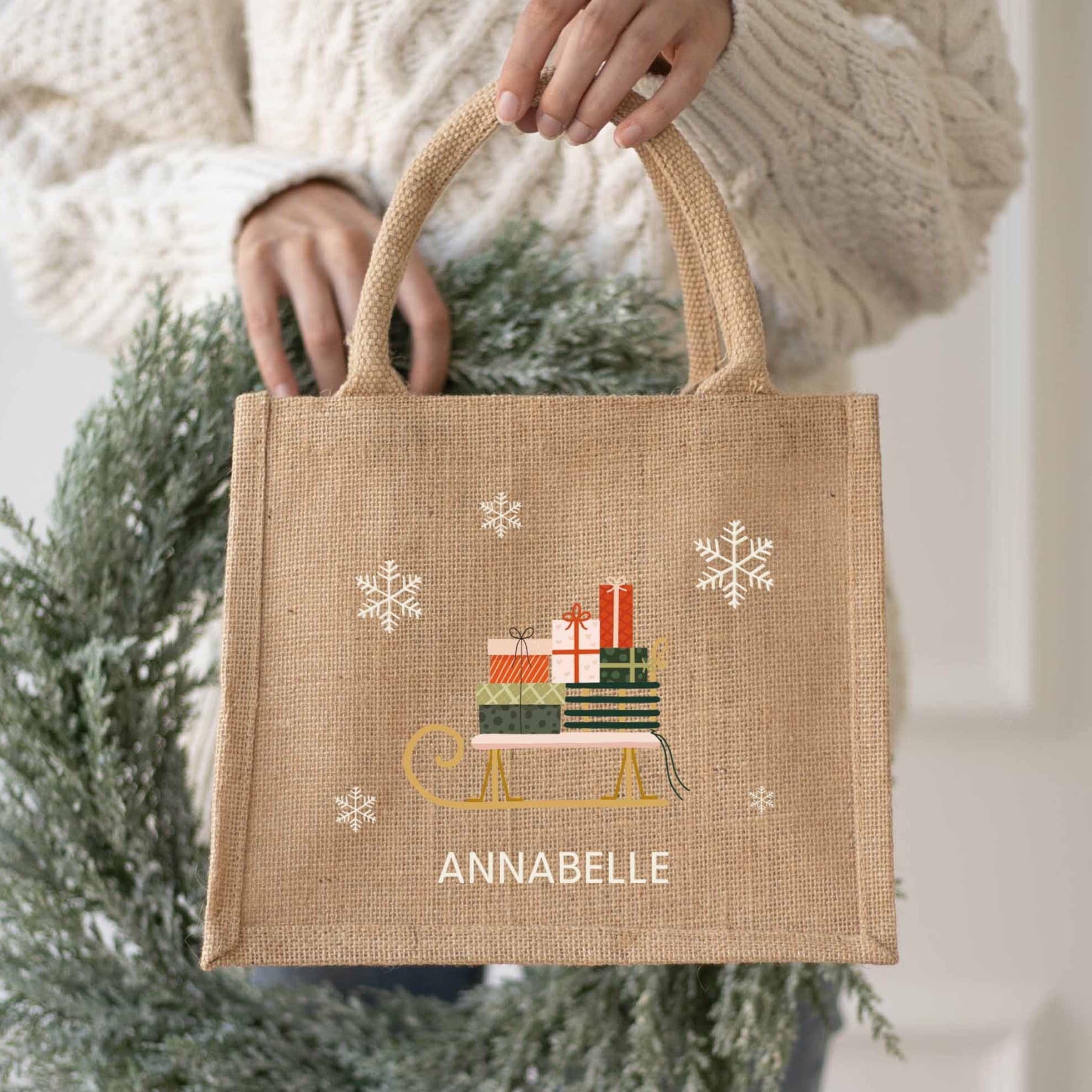 Personalisierte Geschenktasche Natur | Schlitten Name