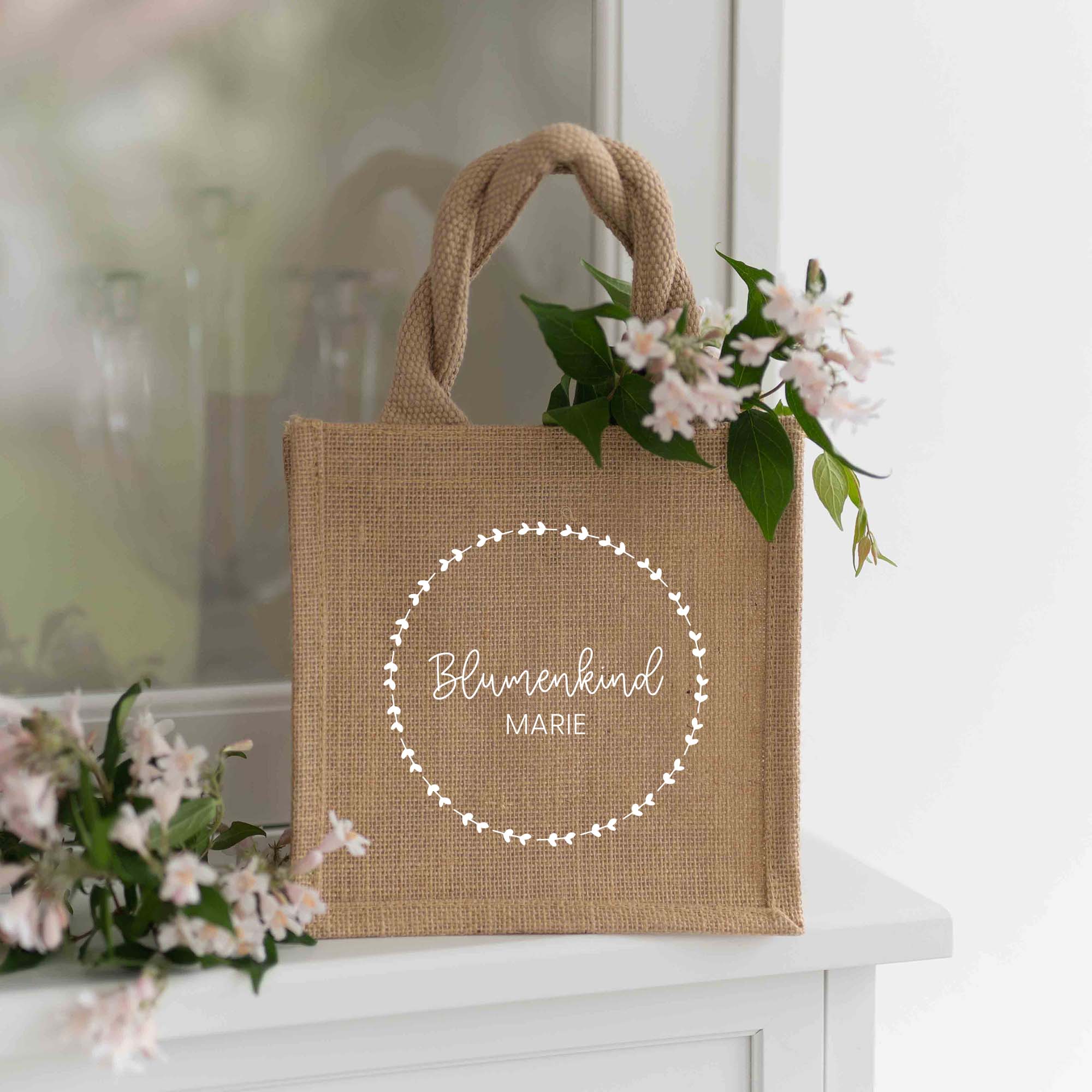 Personalisierte Geschenktasche Natur XS | Blumenkind Blumenkranz