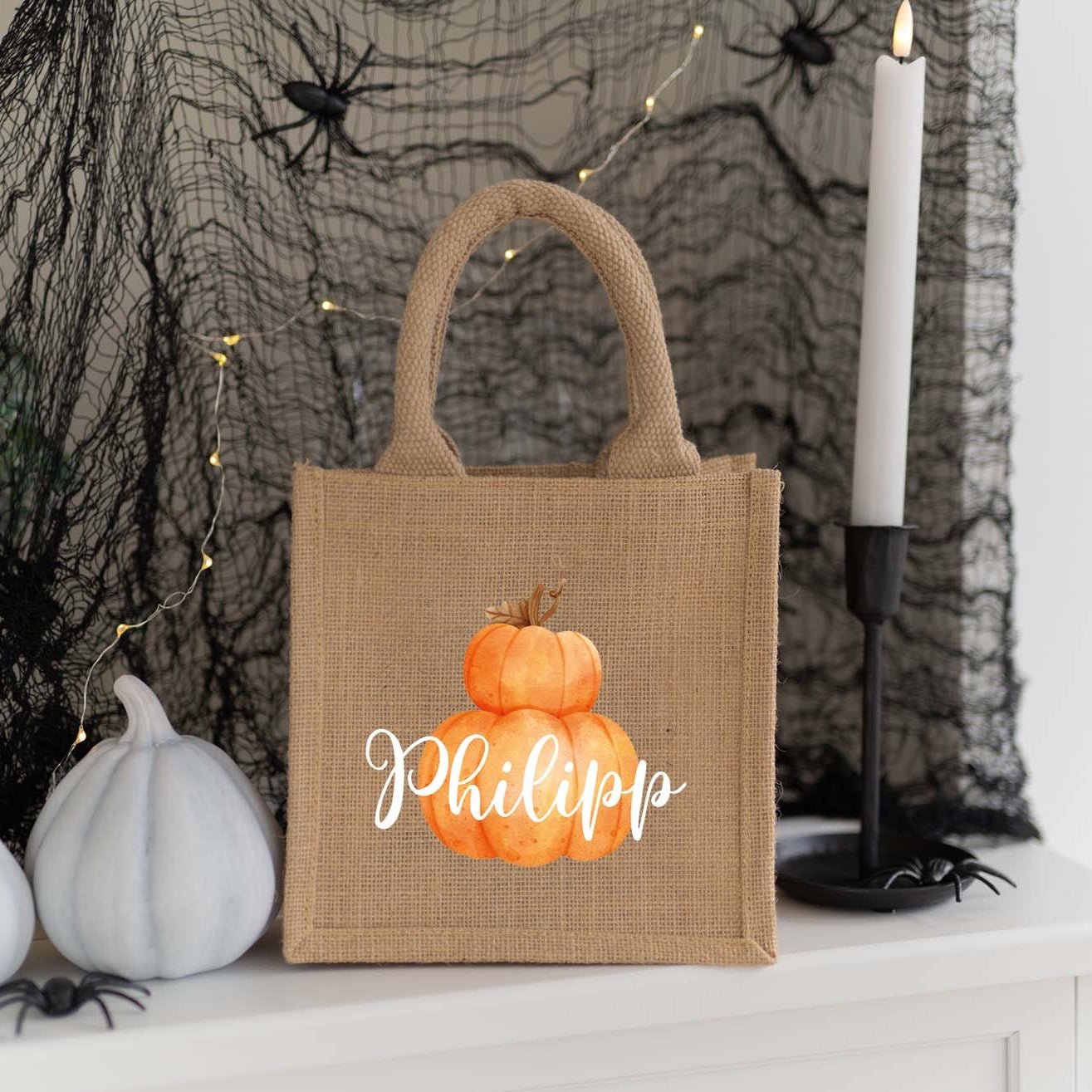 Personalisierte Geschenktasche Natur XS | Kürbis Name