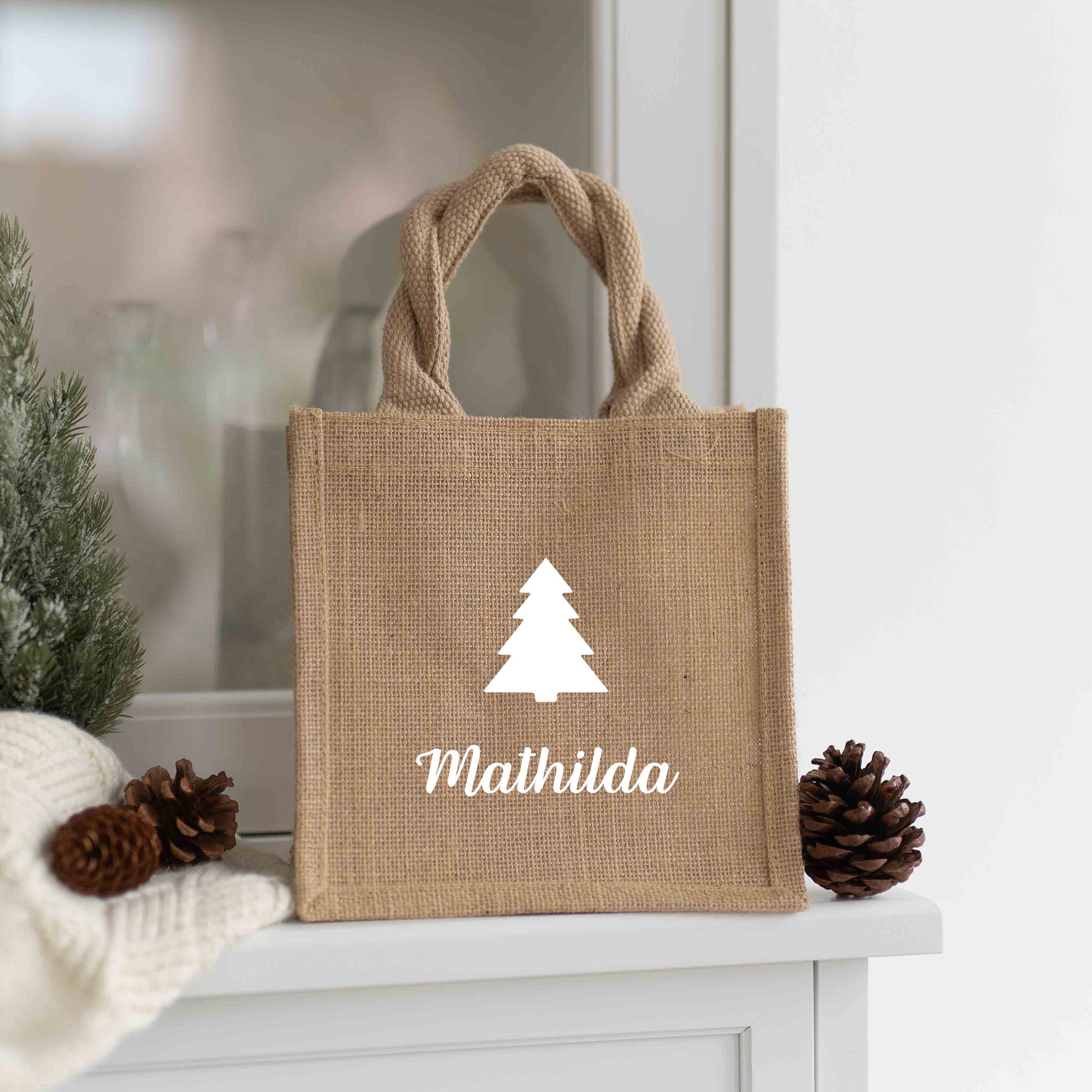 Personalisierte Geschenktasche Natur XS | Tannenbaum Name