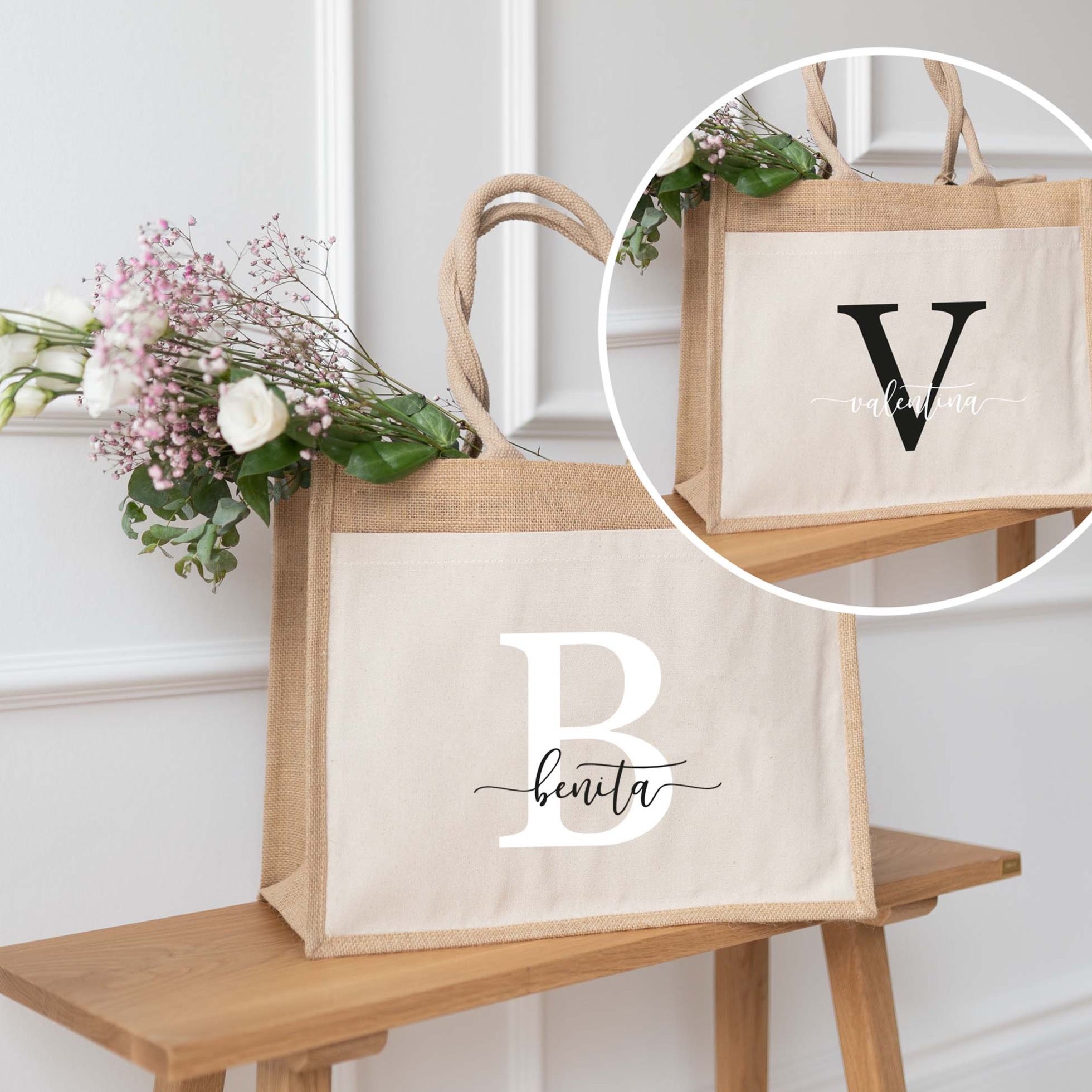 Personalisierte Jutetasche | Initial Wäscheleine