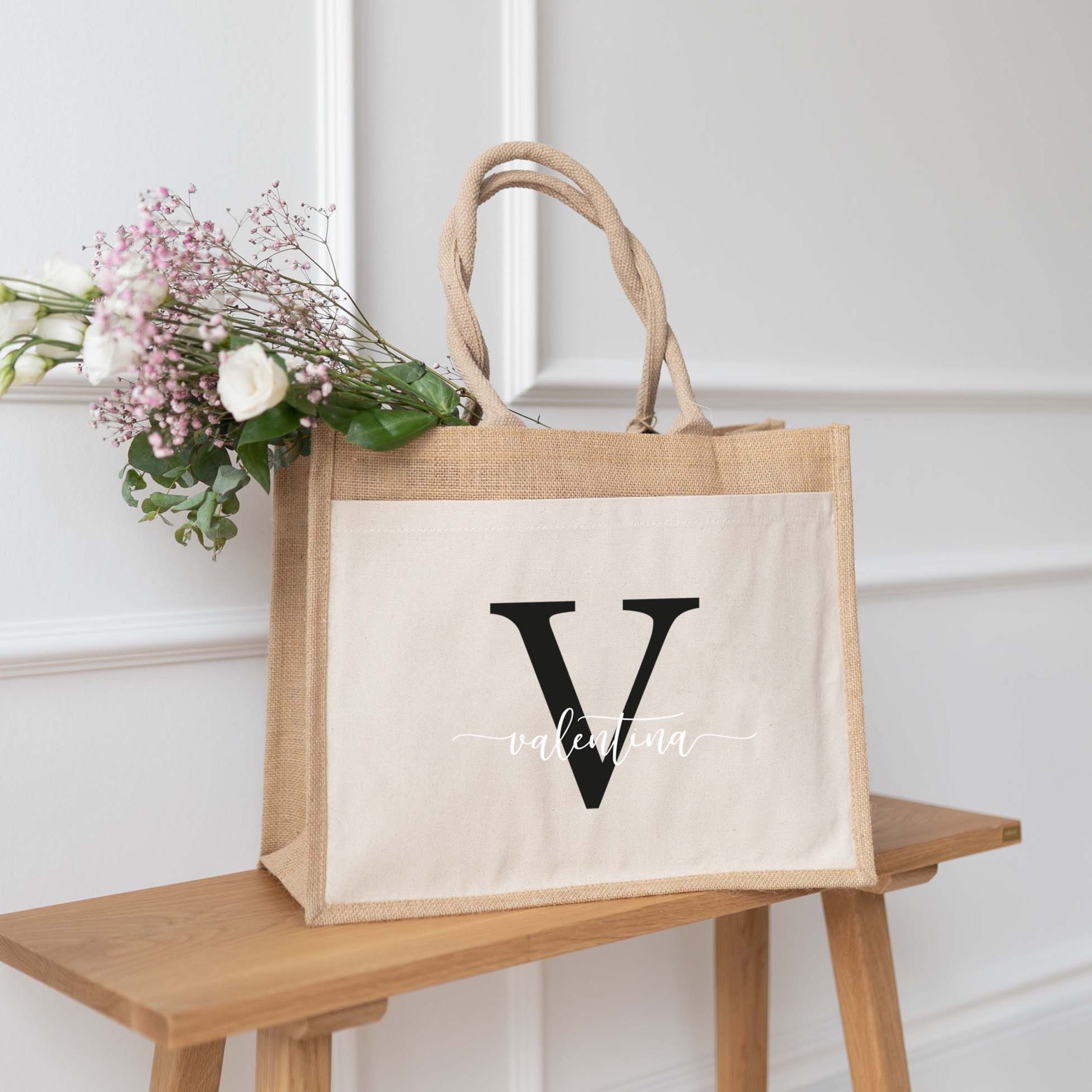 Personalisierte Jutetasche | Initial Wäscheleine