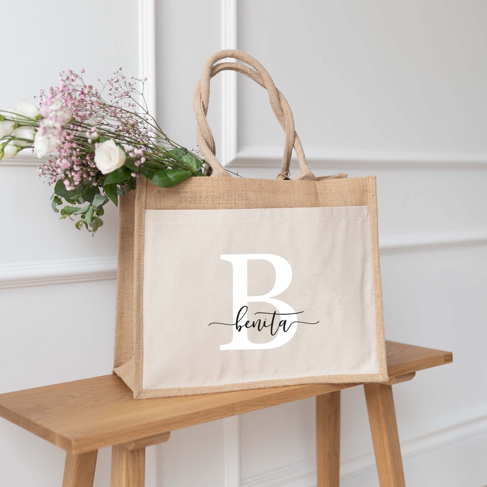 Personalisierte Jutetasche | Initial Wäscheleine