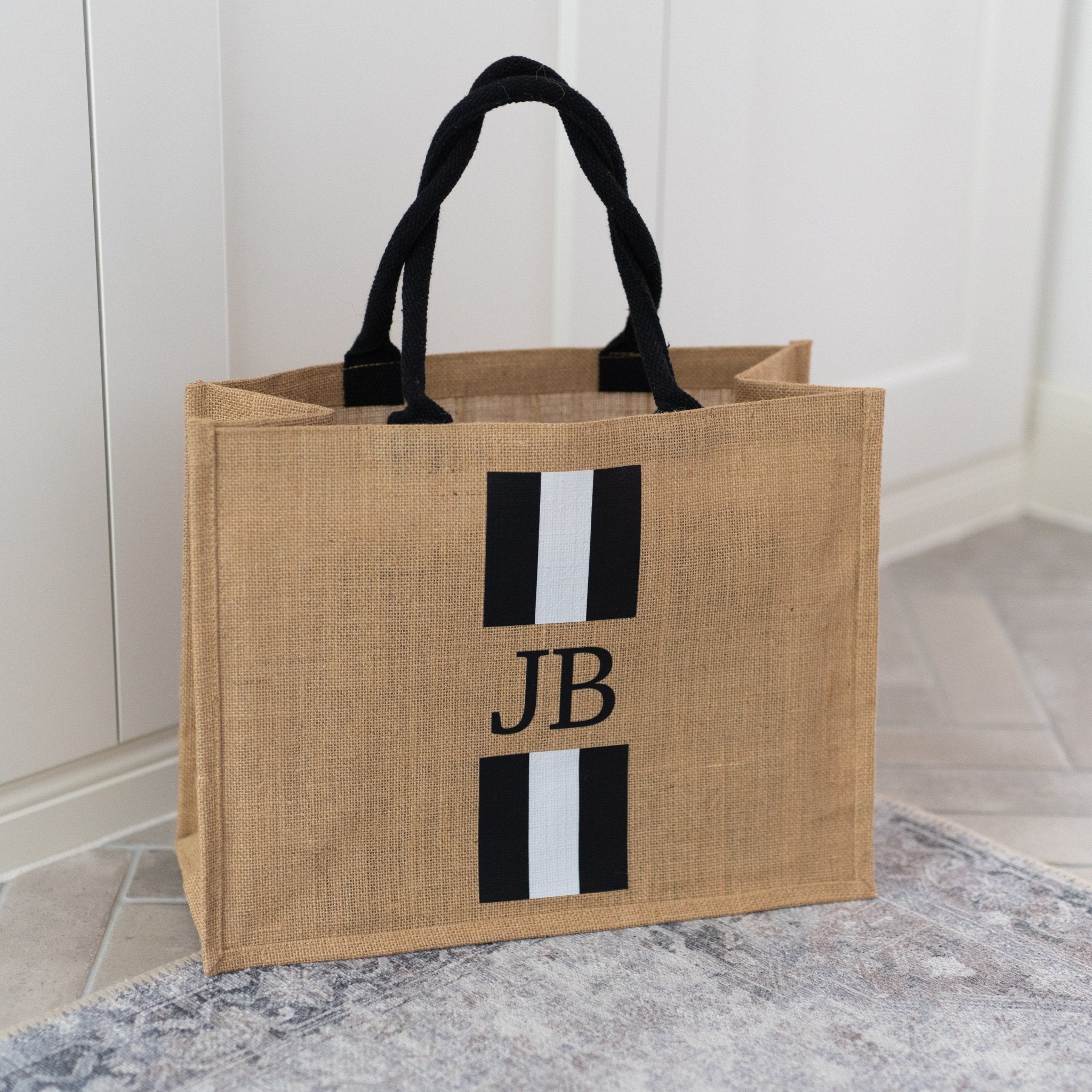 Personalisierte Jutetasche NATUR - SCHWARZ | Black Stripes