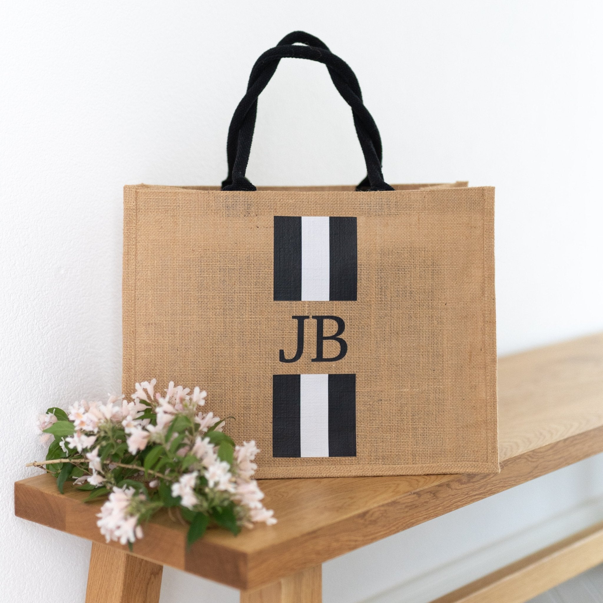 Personalisierte Jutetasche NATUR - SCHWARZ | Black Stripes