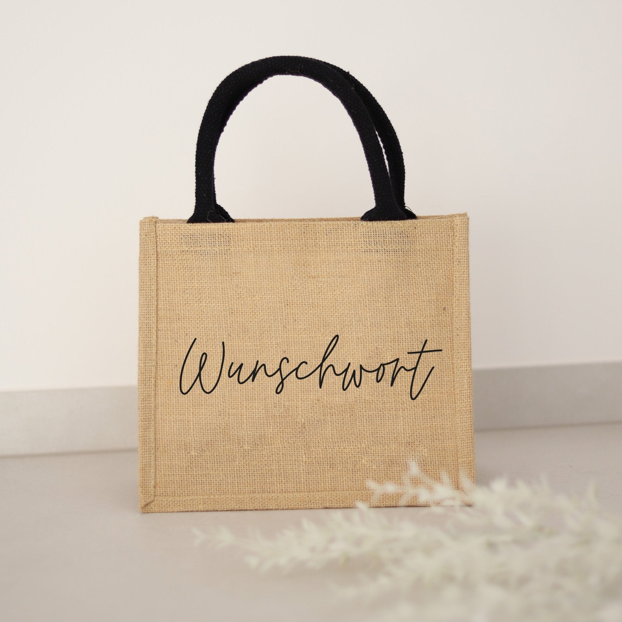 Personalisierte Jutetasche NATUR - SCHWARZ | Wunschwort