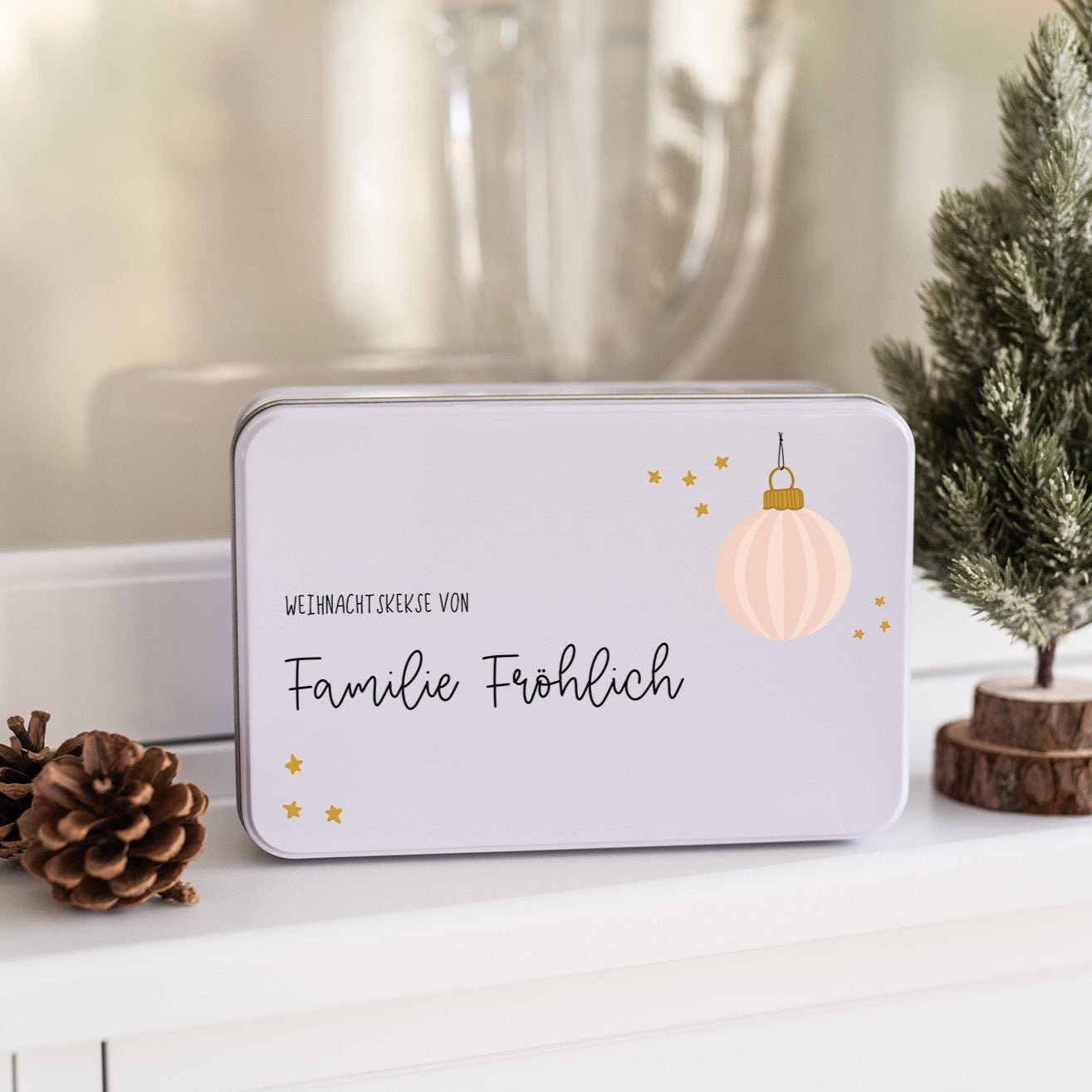 Personalisierte Keksdose Rechteck | Kugel Rosa