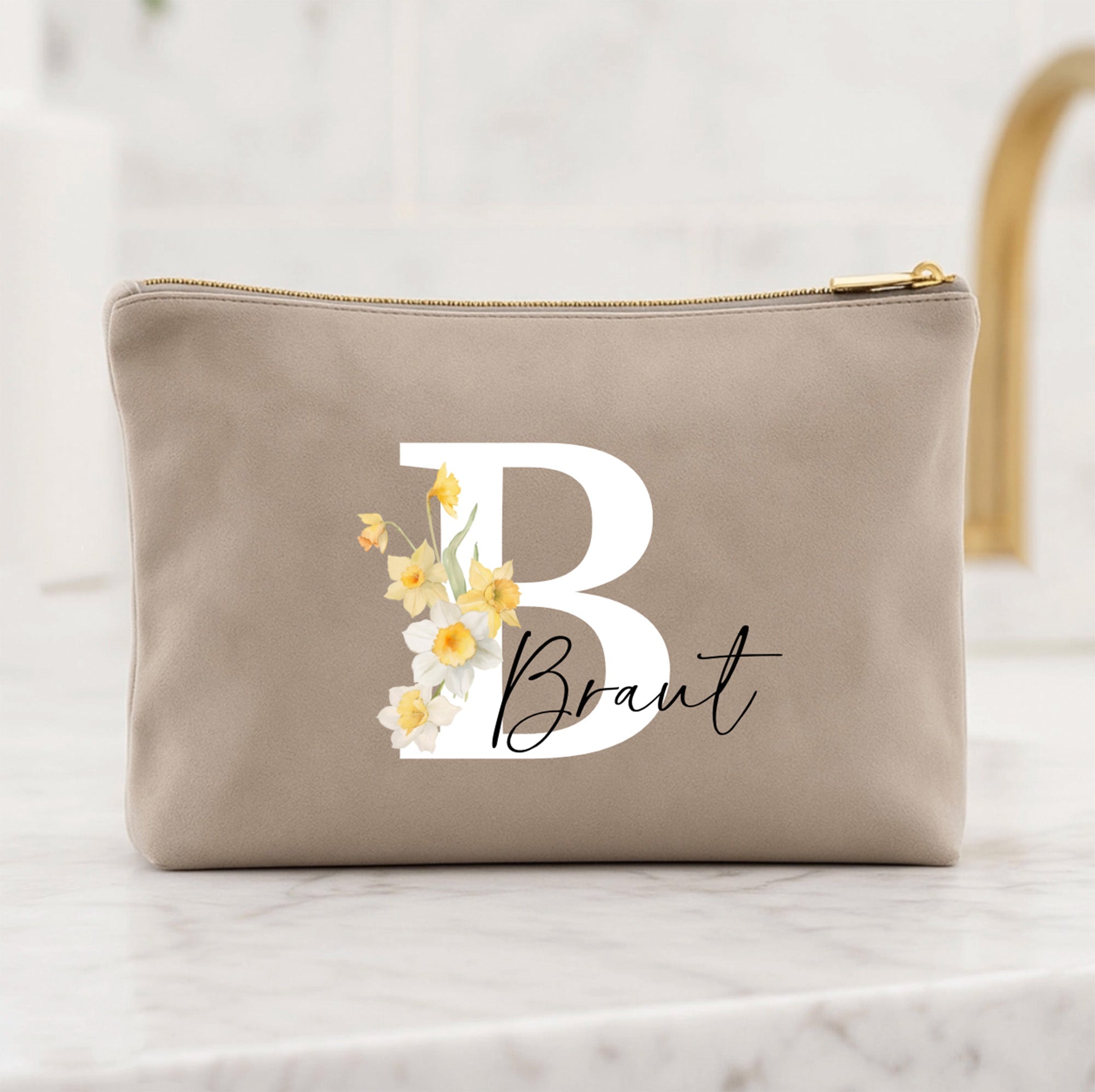 Personalisierte Kosmetiktasche Samt | Initiale