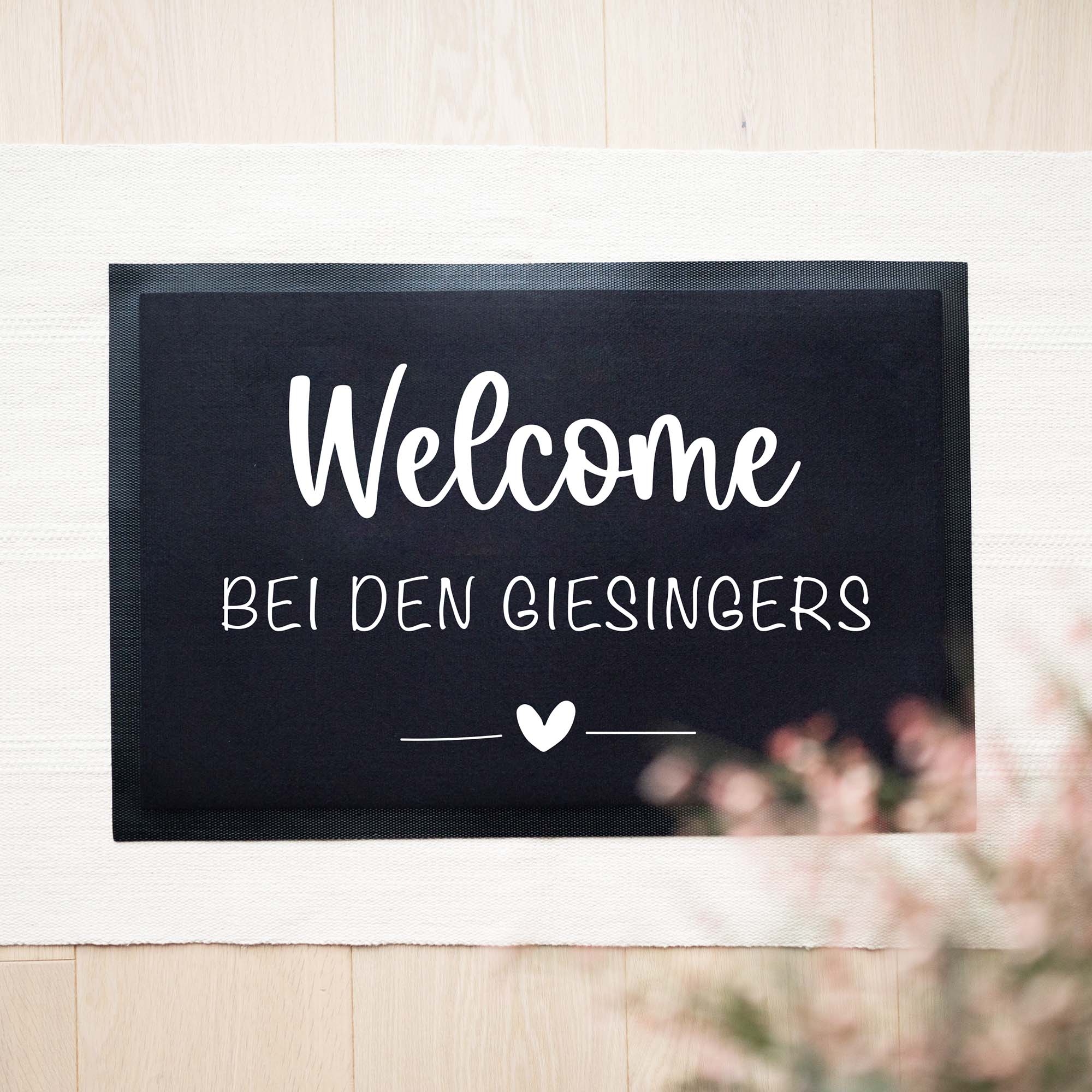 Personalisierte Stoff Fußmatte | Familie Strich Herz