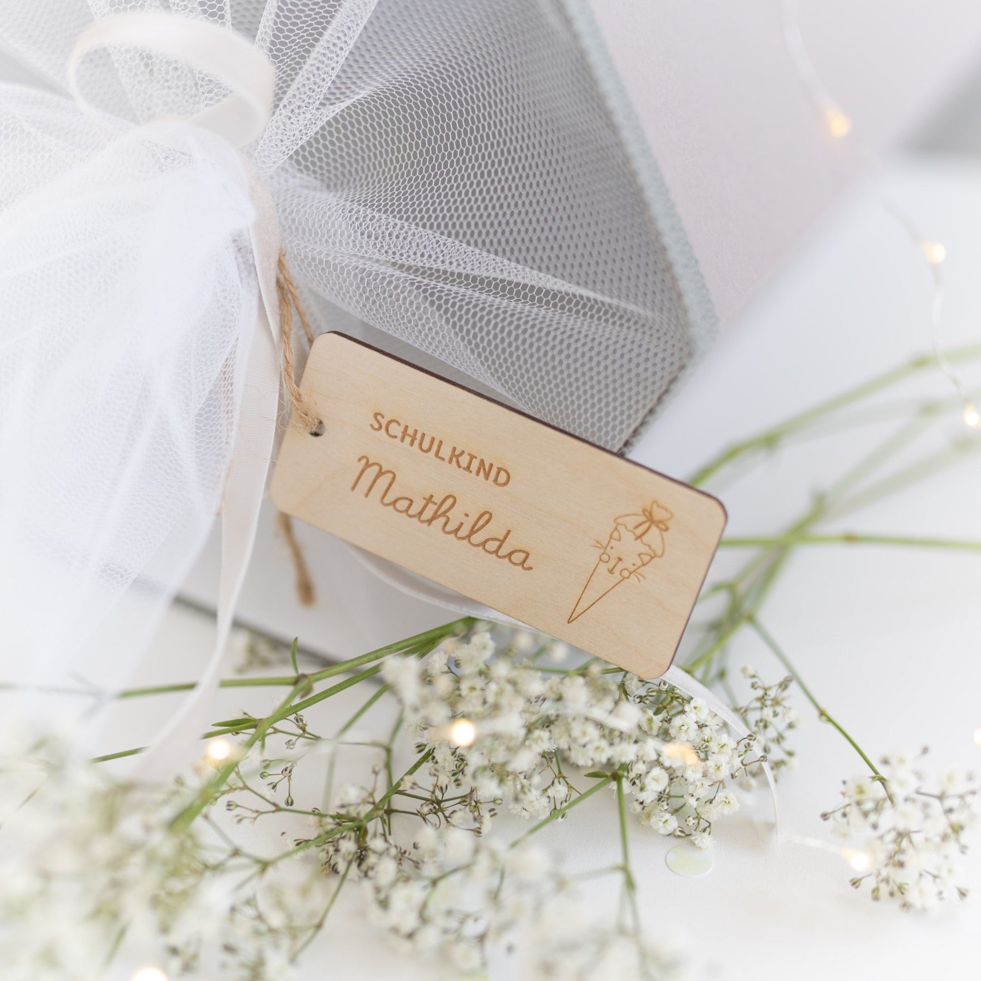 Personalisierter Anhänger Schultüte | Label Katze