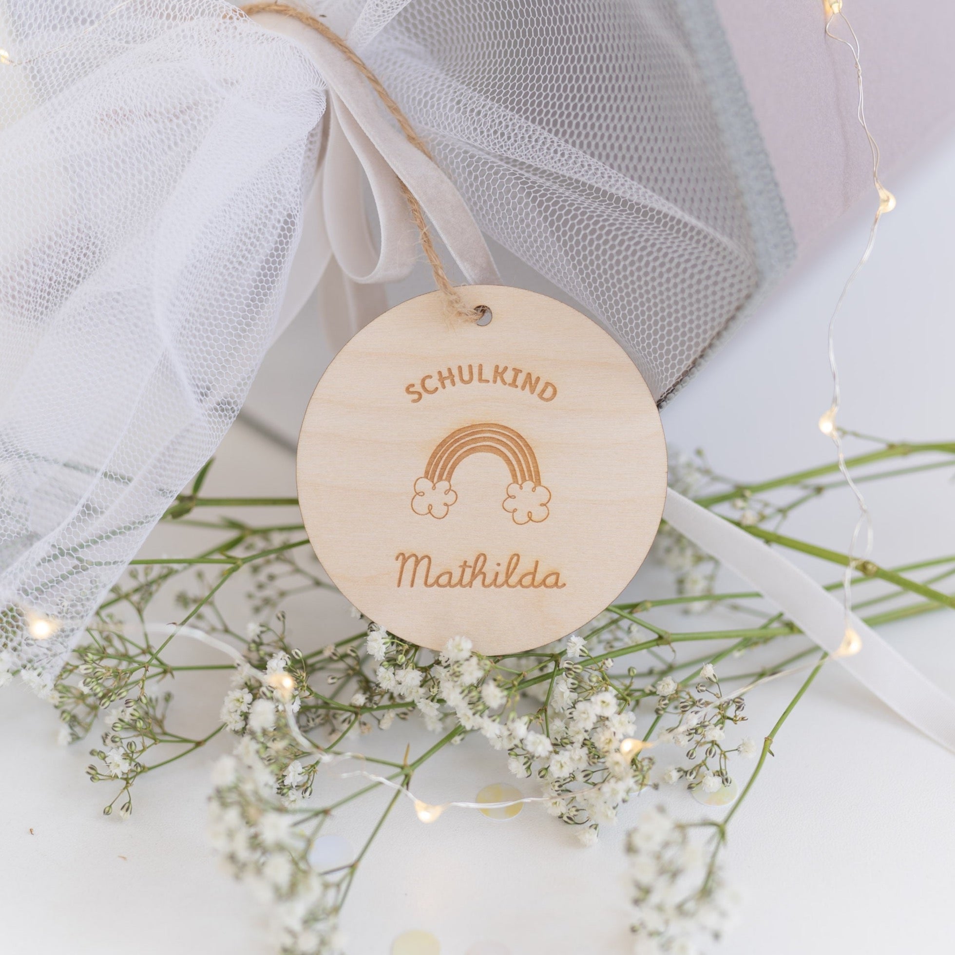 Personalisierter Anhänger Schultüte | Regenbogen Kreis