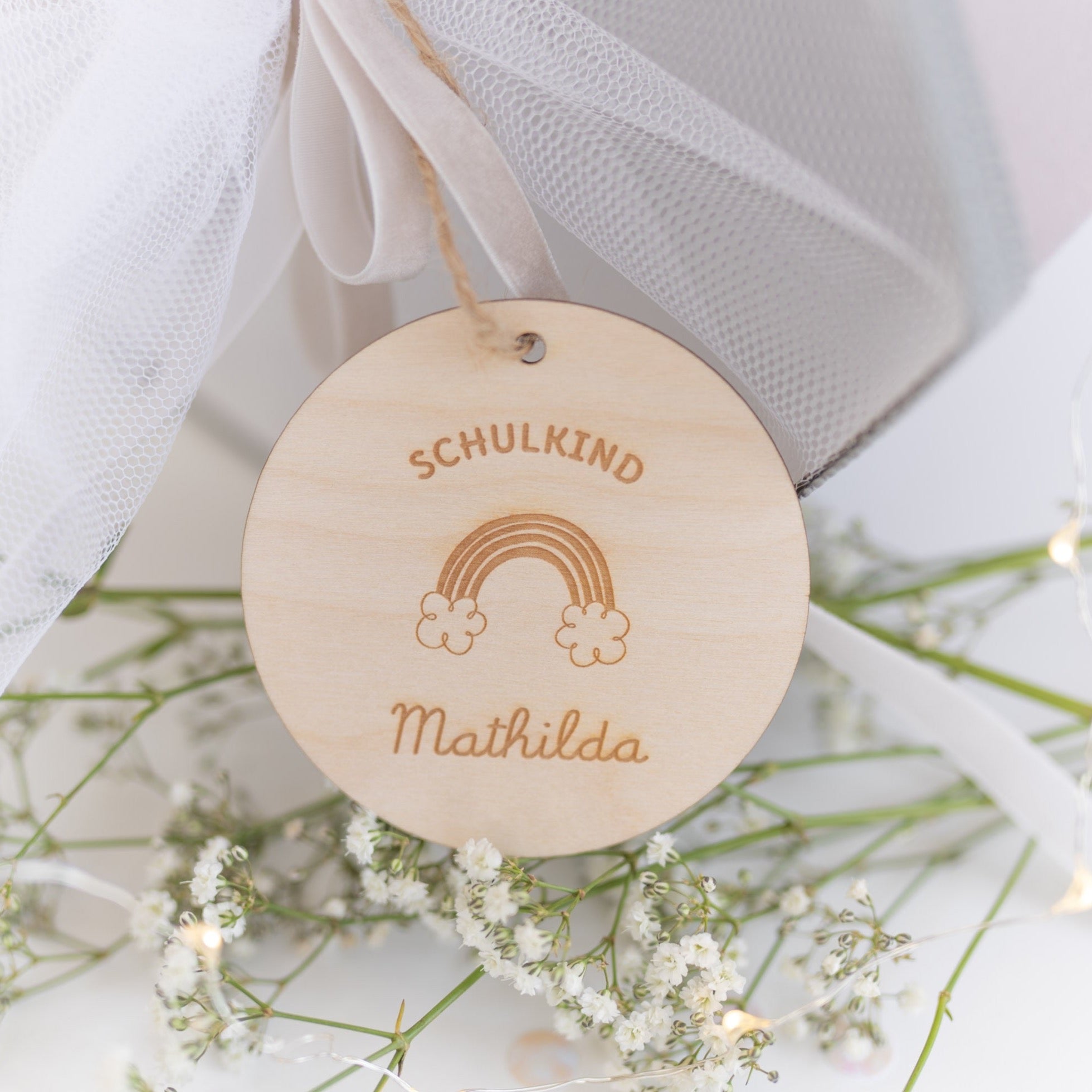 Personalisierter Anhänger Schultüte | Regenbogen Kreis