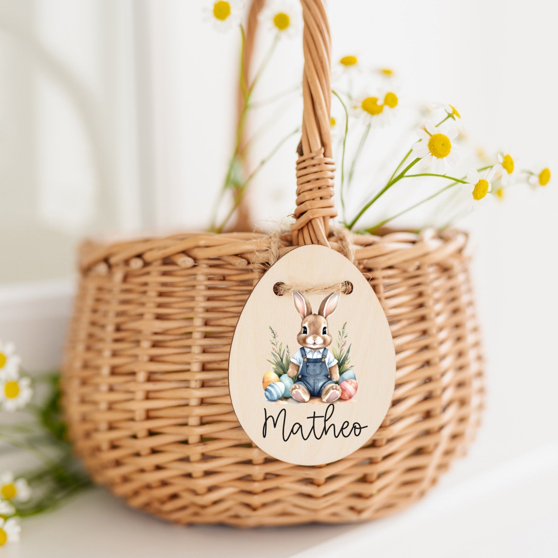 Personalisierter Korb mit Anhänger | Osterhase Latz