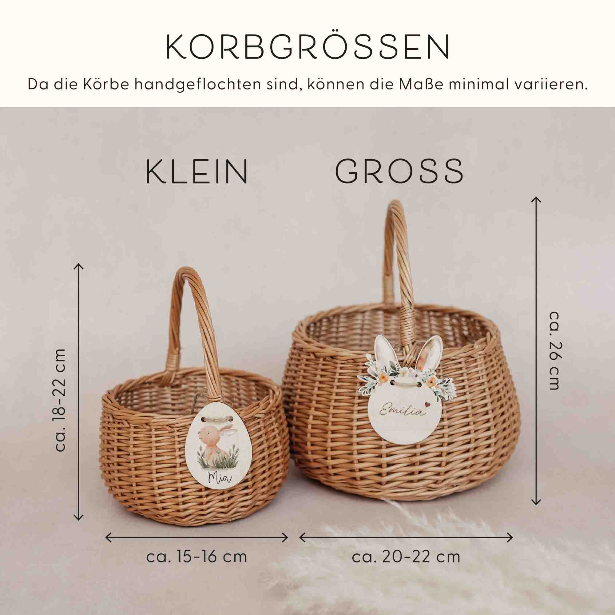 Personalisierter Korb mit Anhänger | Hasenohren Blumenkranz