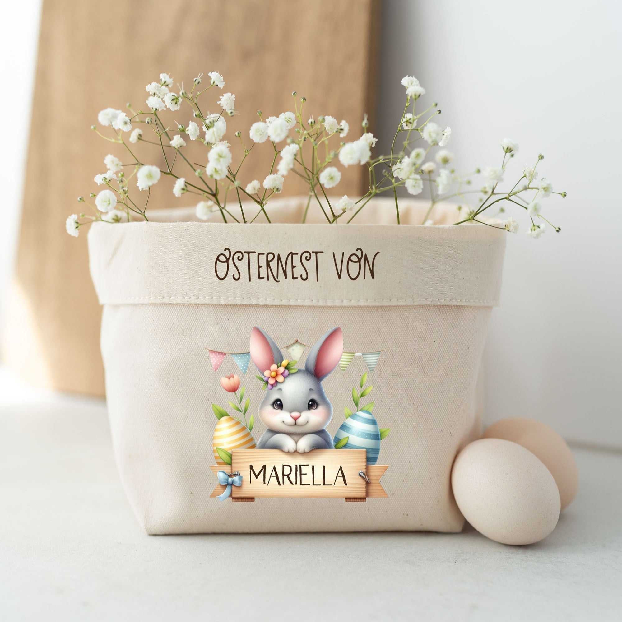 Personalisierter Stoffkorb | Hase Girlande