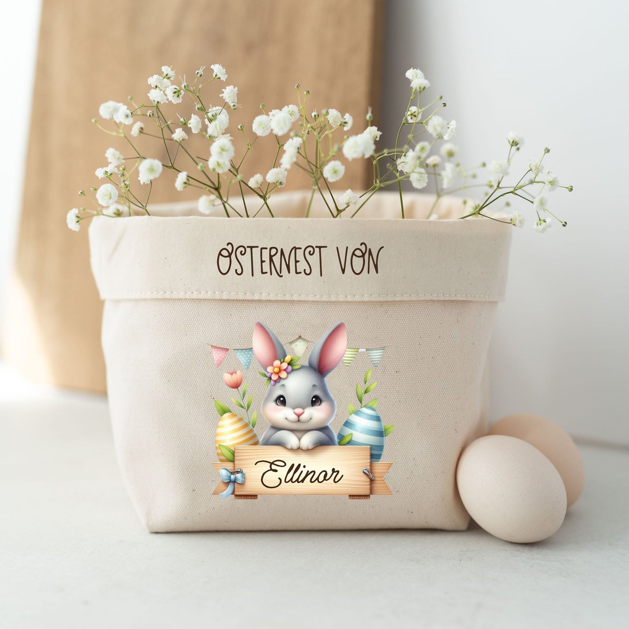 Personalisierter Stoffkorb | Hase Girlande