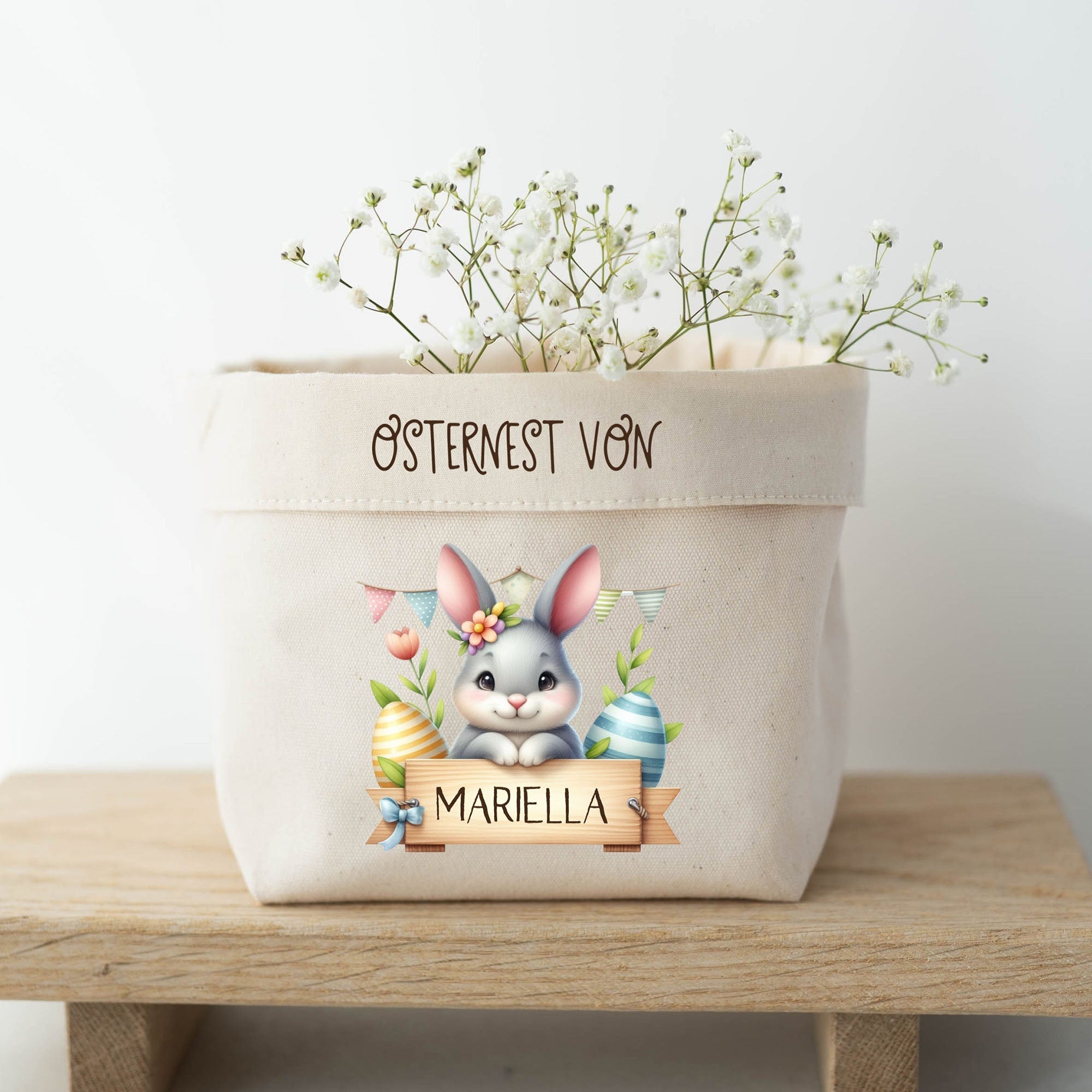 Personalisierter Stoffkorb | Hase Girlande