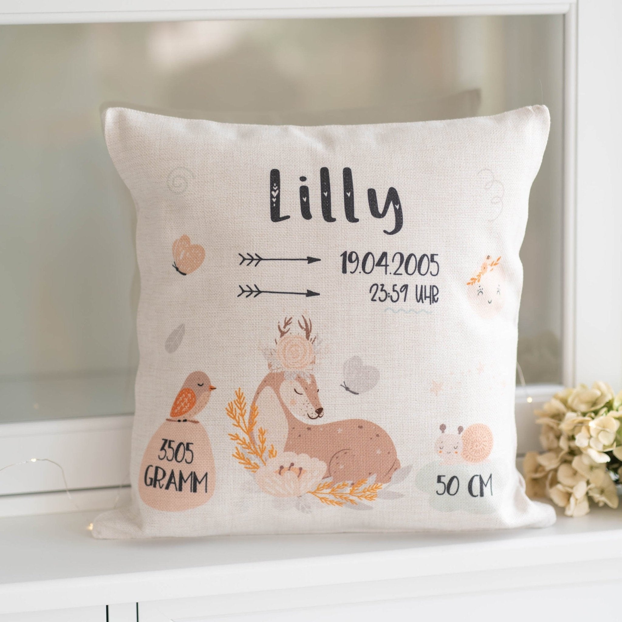 Personalisiertes Kissen | Geburtsdaten Mädchen