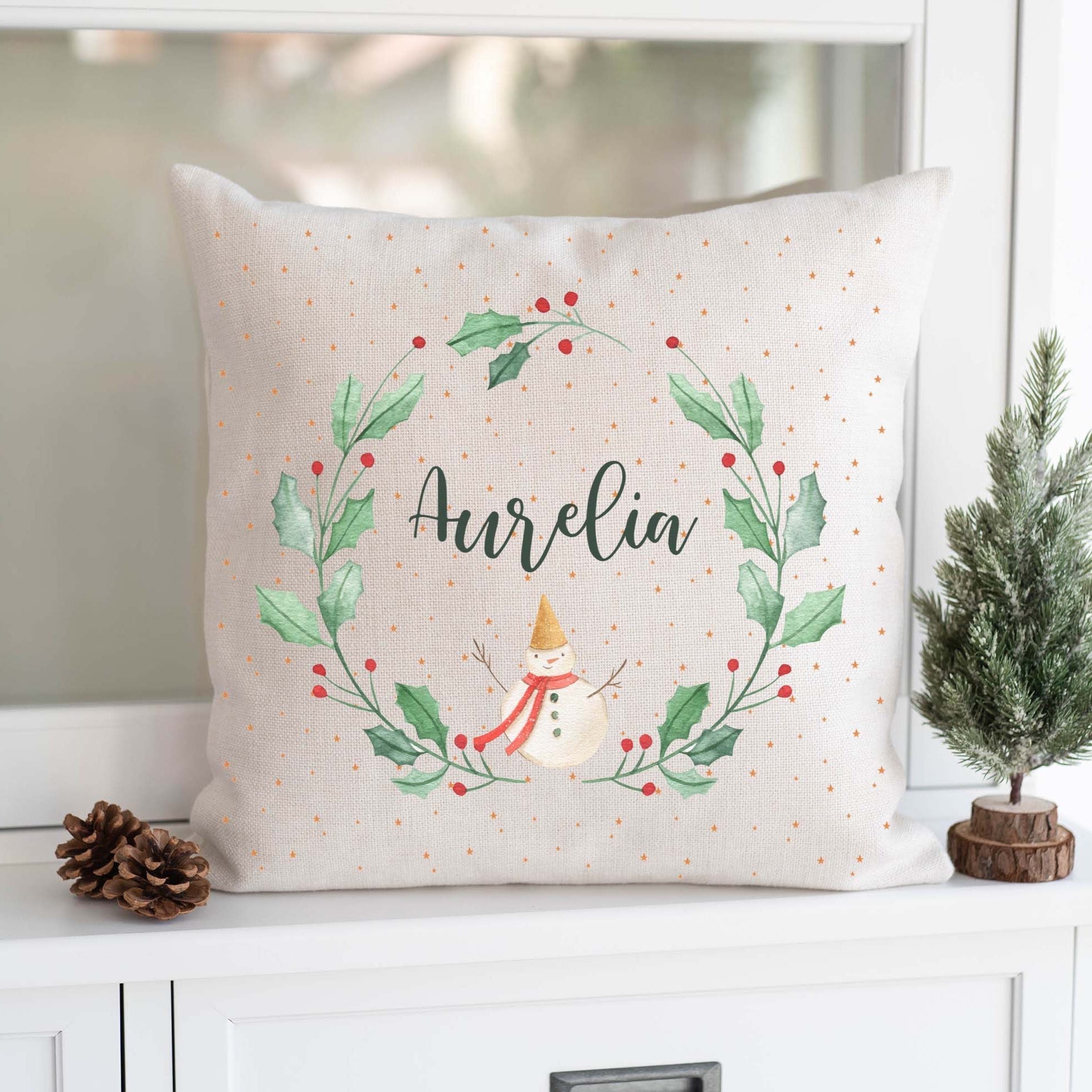 Personalisiertes Kissen | Weihnachtskranz Name