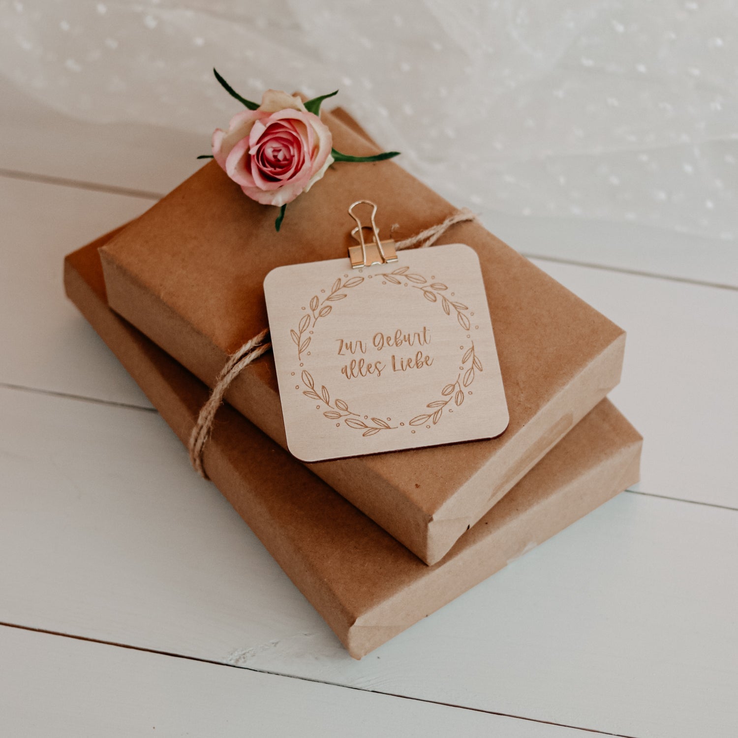 Holzkarte | Blumenkranz Geburt