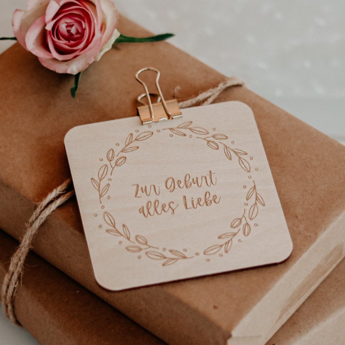 Holzkarte | Blumenkranz Geburt