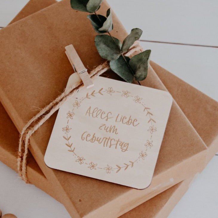 Holzkarte | Blumenkranz Geburtstag