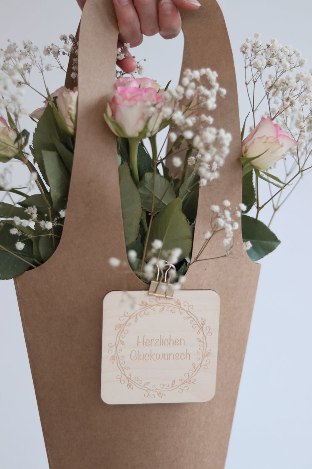 Holzkarte | Blumenkranz Glückwunsch