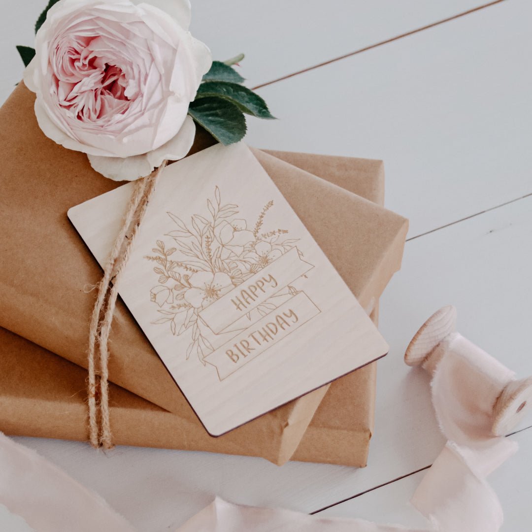 Holzkarte | Blumenstrauss Happy Birthday