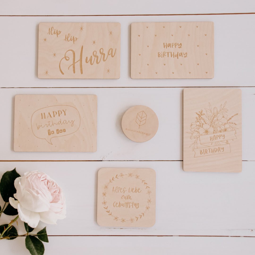 Holzkarte | Blumenstrauss Happy Birthday