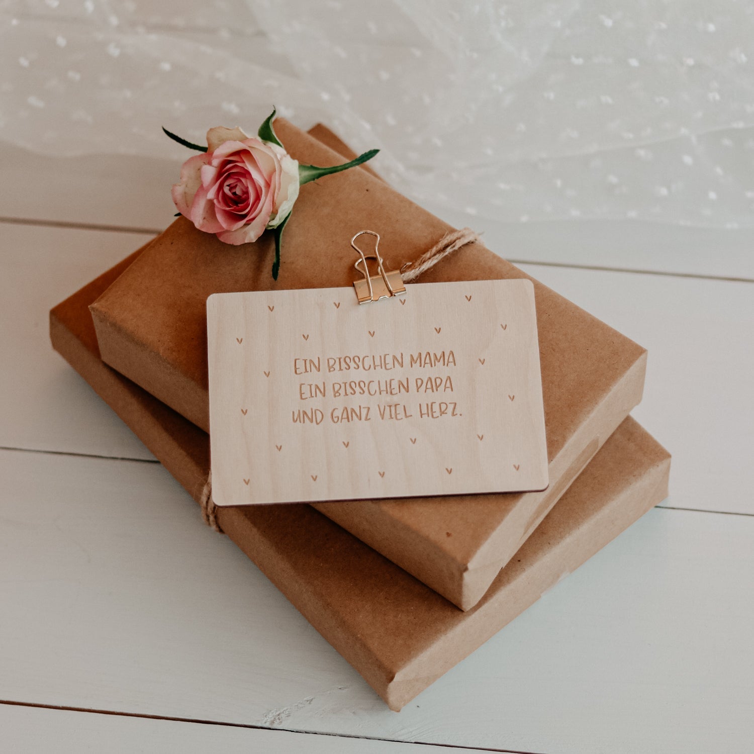 Holzkarte | Mama Papa & Herz