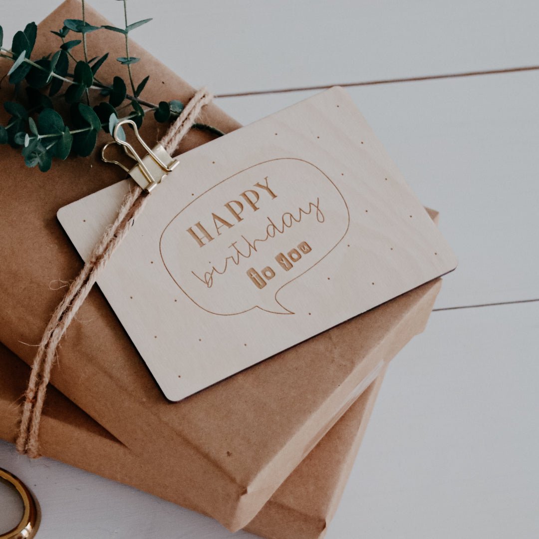 Holzkarte | Sprechblase Happy Birthday
