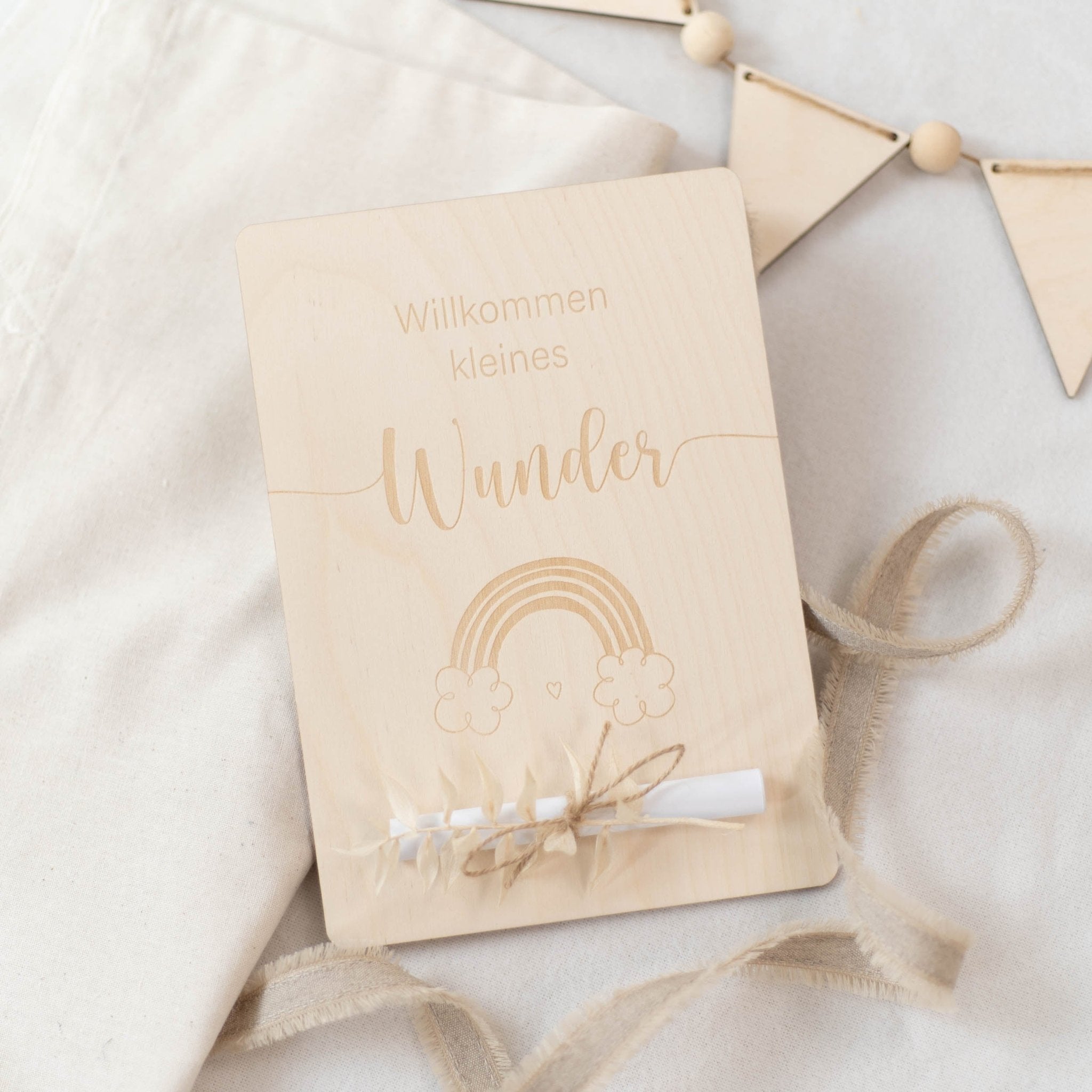 Holzkarte XL Geldgeschenk | Geburt Regenbogen