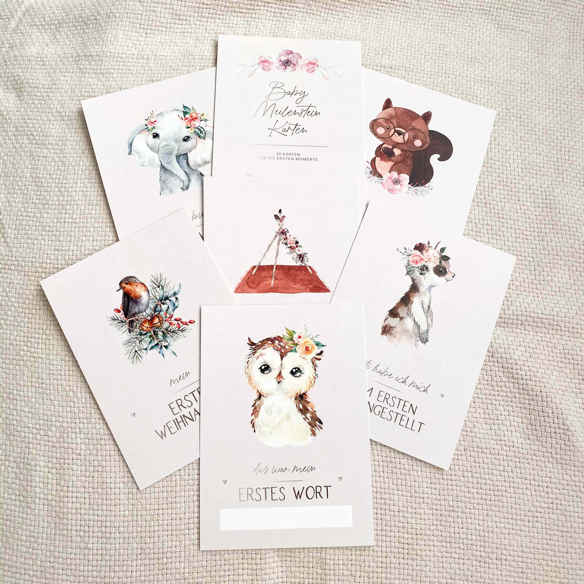Meilensteinkarten - Rosy Animals