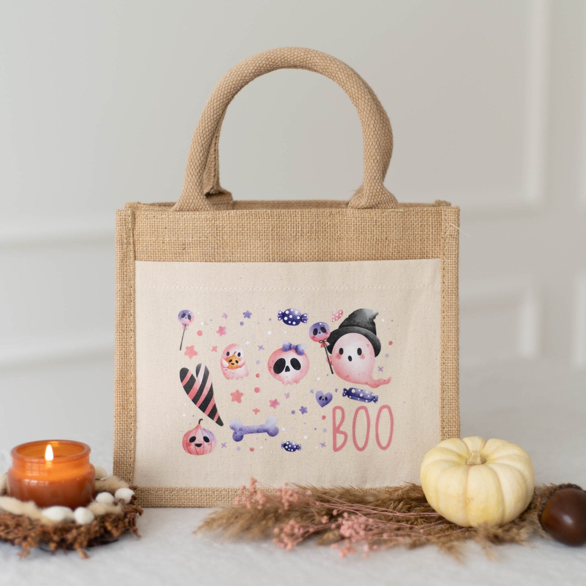 MINI Jutetasche | Halloween Boo Pink