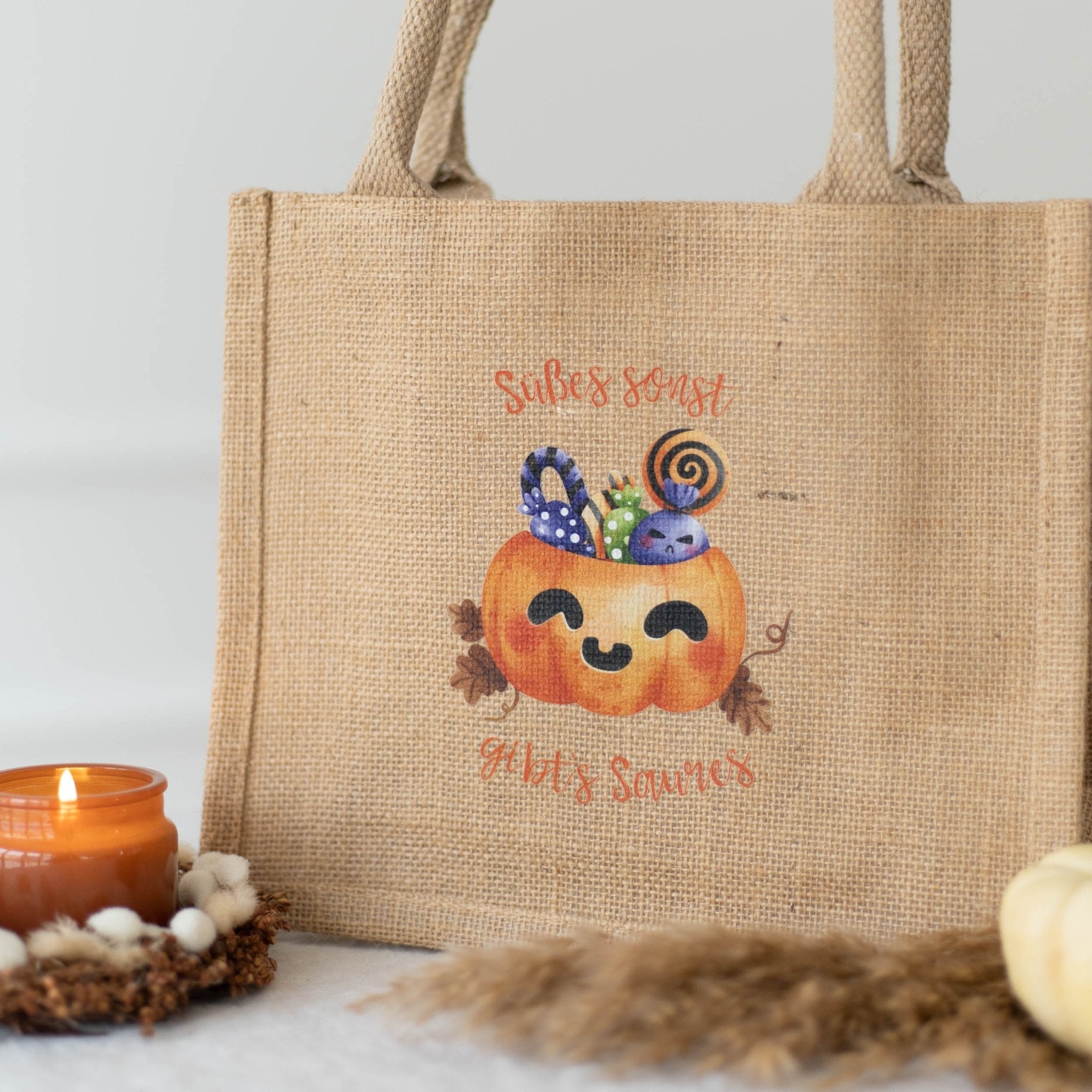 MINI Jutetasche NATUR | Halloween Kürbis