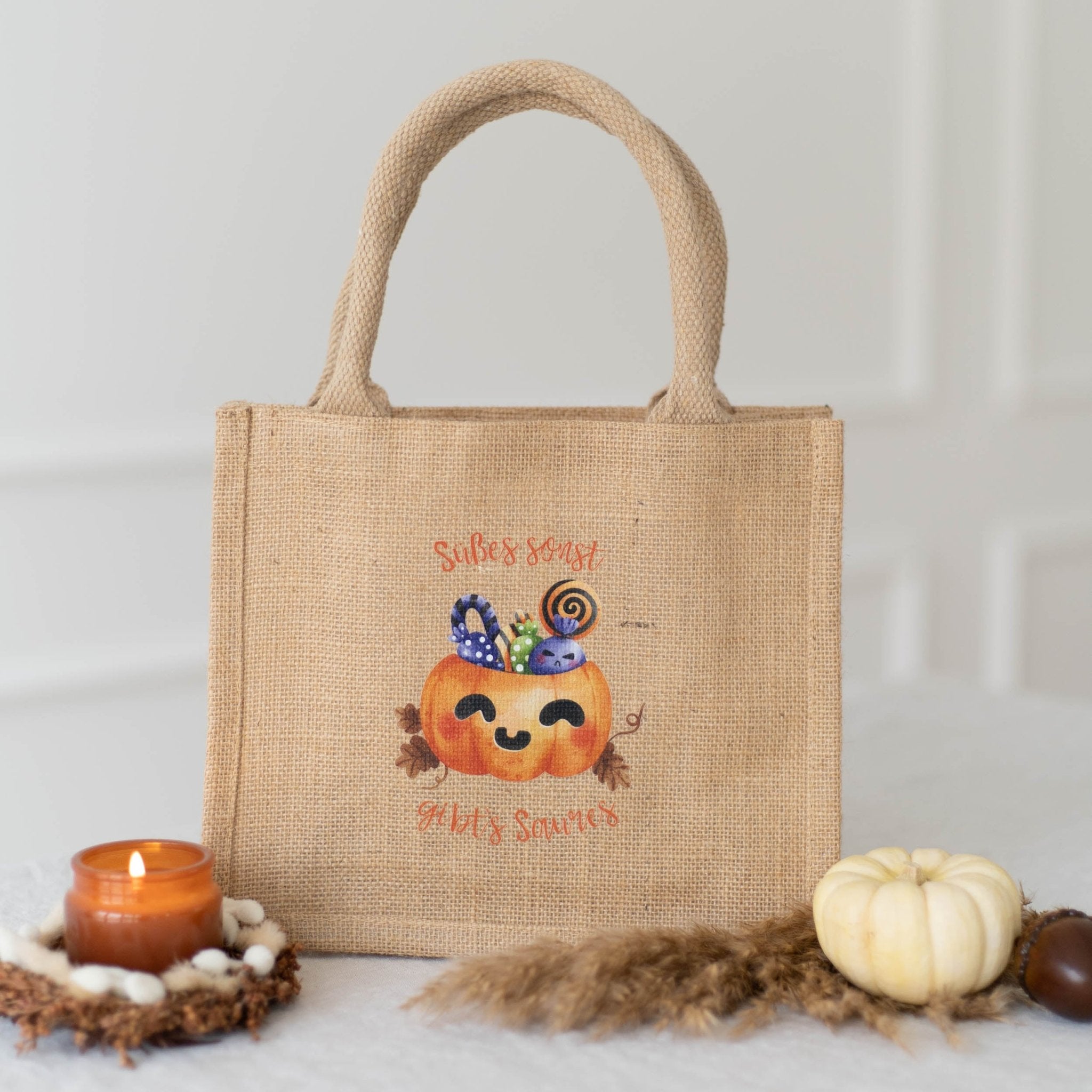 MINI Jutetasche NATUR | Halloween Kürbis