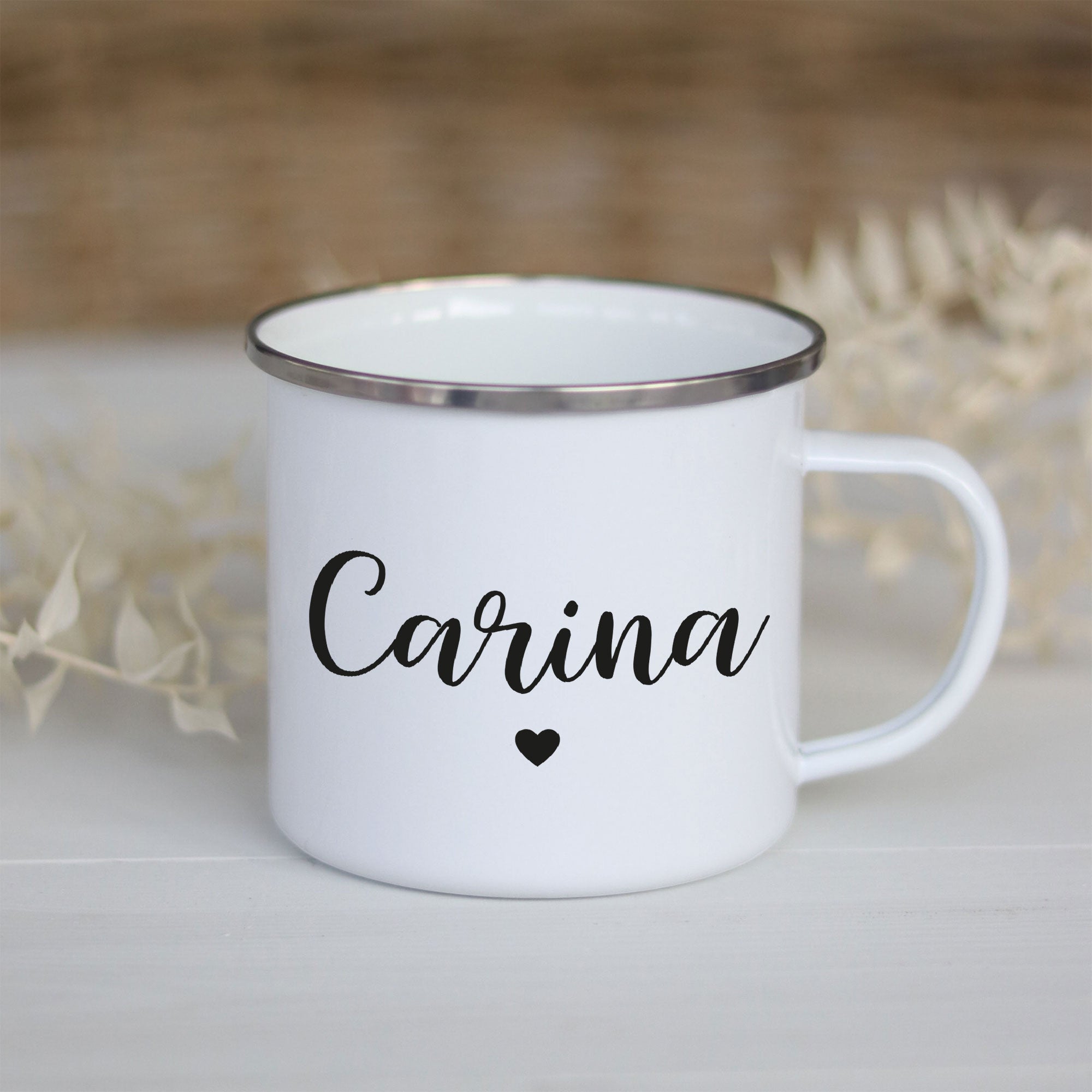 Personalisierte Emailletasse | Handlettering Name