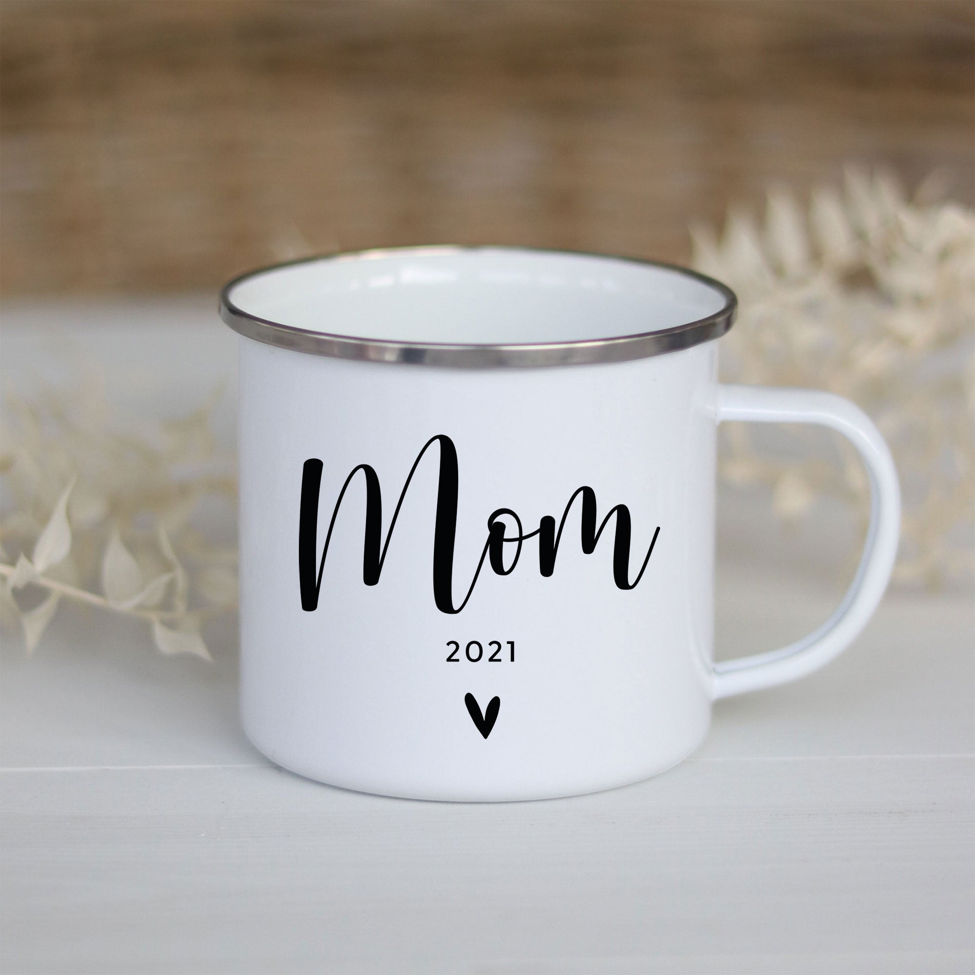 Personalisierte Emailletasse | Mom/Dad Jahreszahl