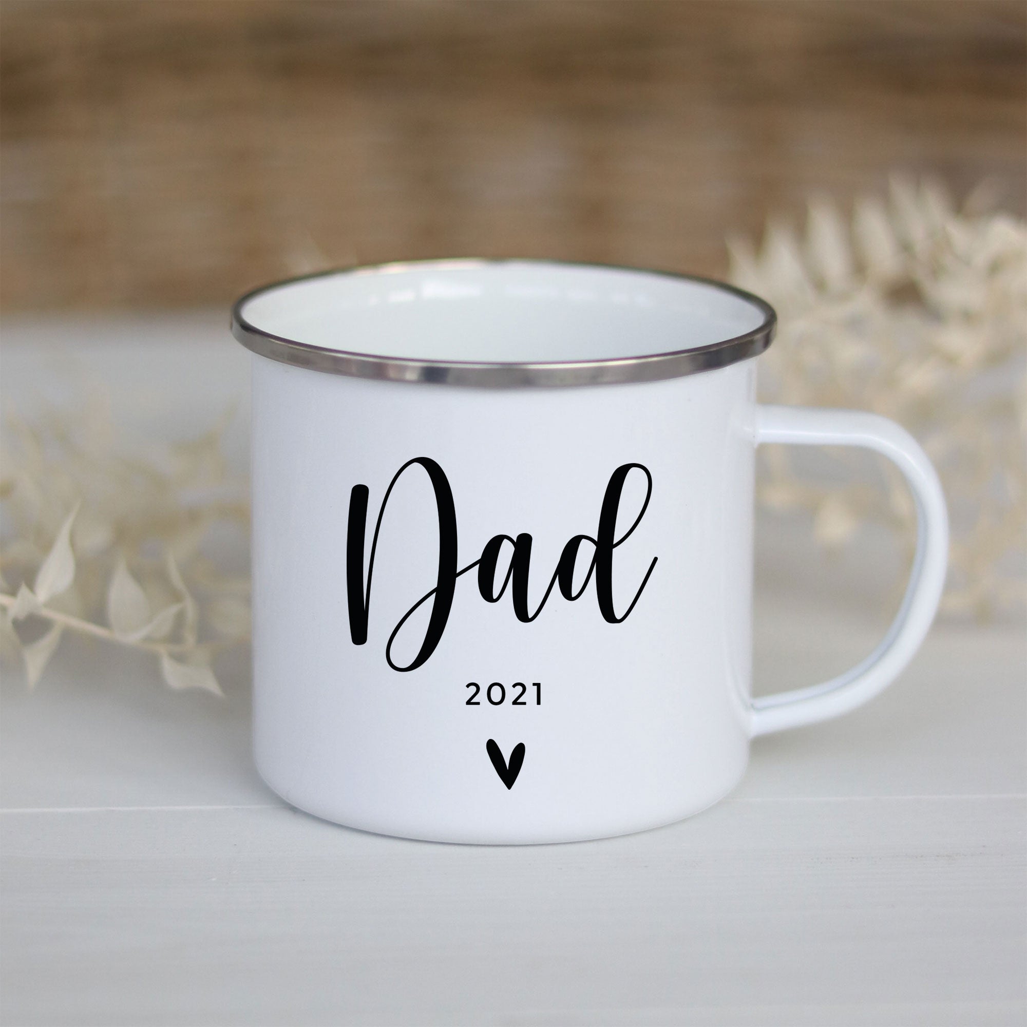 Personalisierte Emailletasse | Mom/Dad Jahreszahl