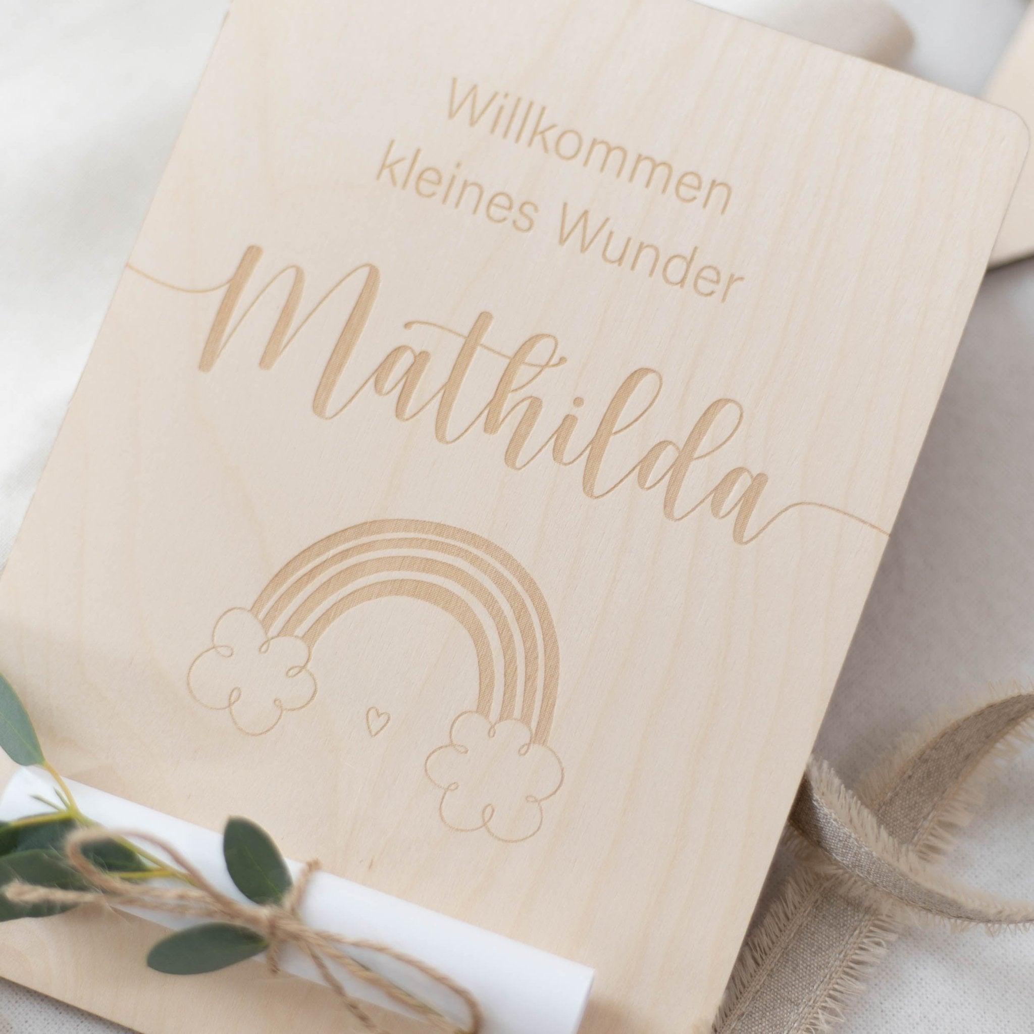 Personalisierte Holzkarte XL Geldgeschenk | Geburt Regenbogen
