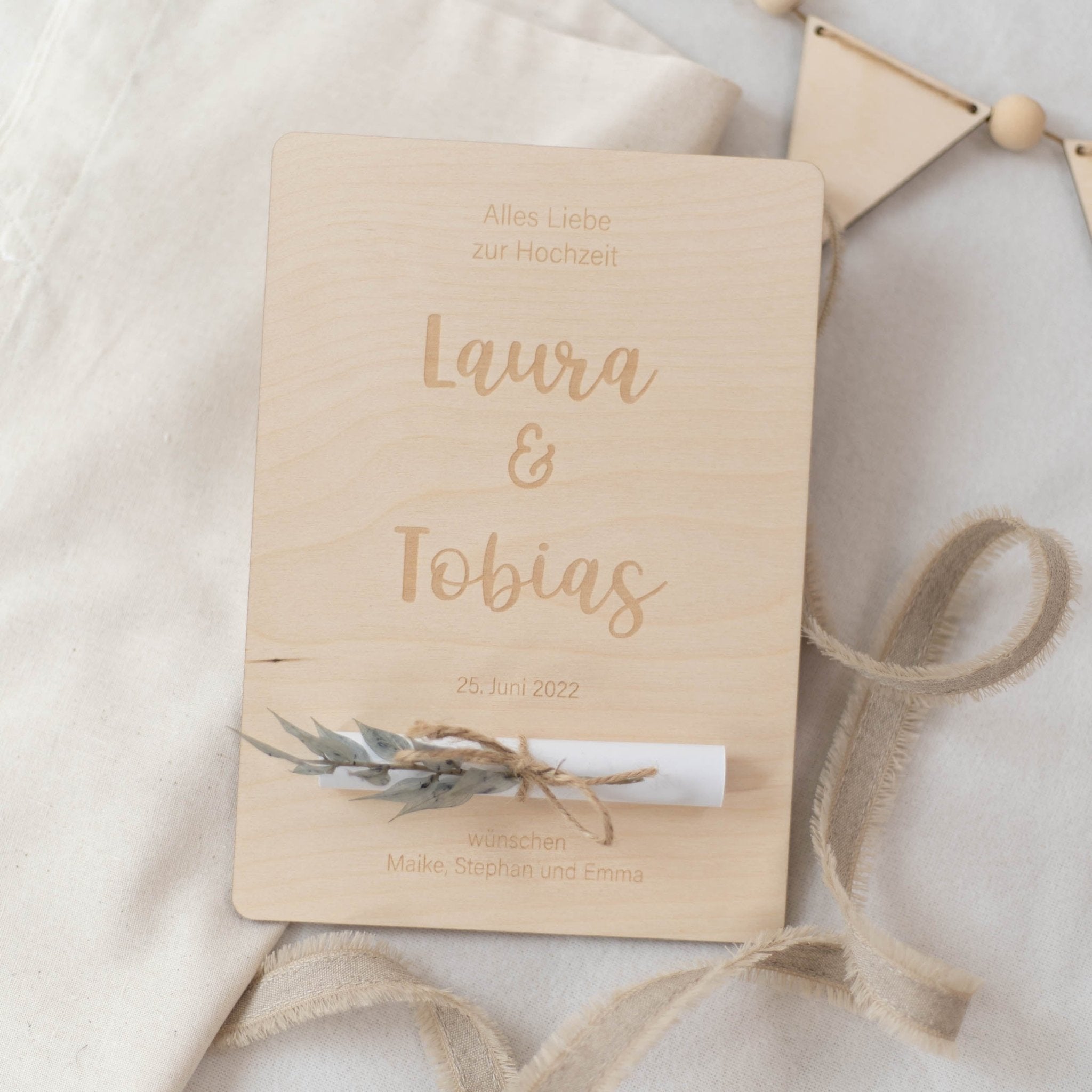 Personalisierte Holzkarte XL Geldgeschenk | Hochzeit Brautpaar